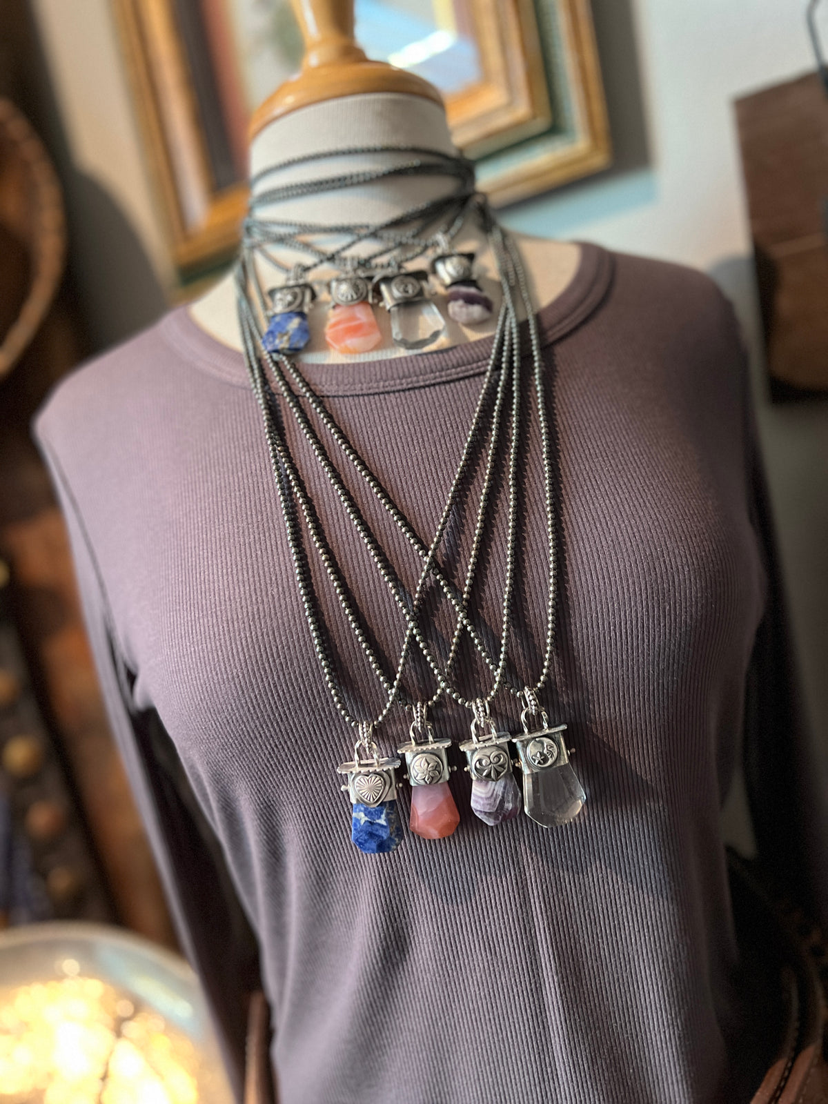 Tularosa Sterling Silver Gem Collector 30” + 2” Beaded Necklace w/ Faceted Sodalite Pendant