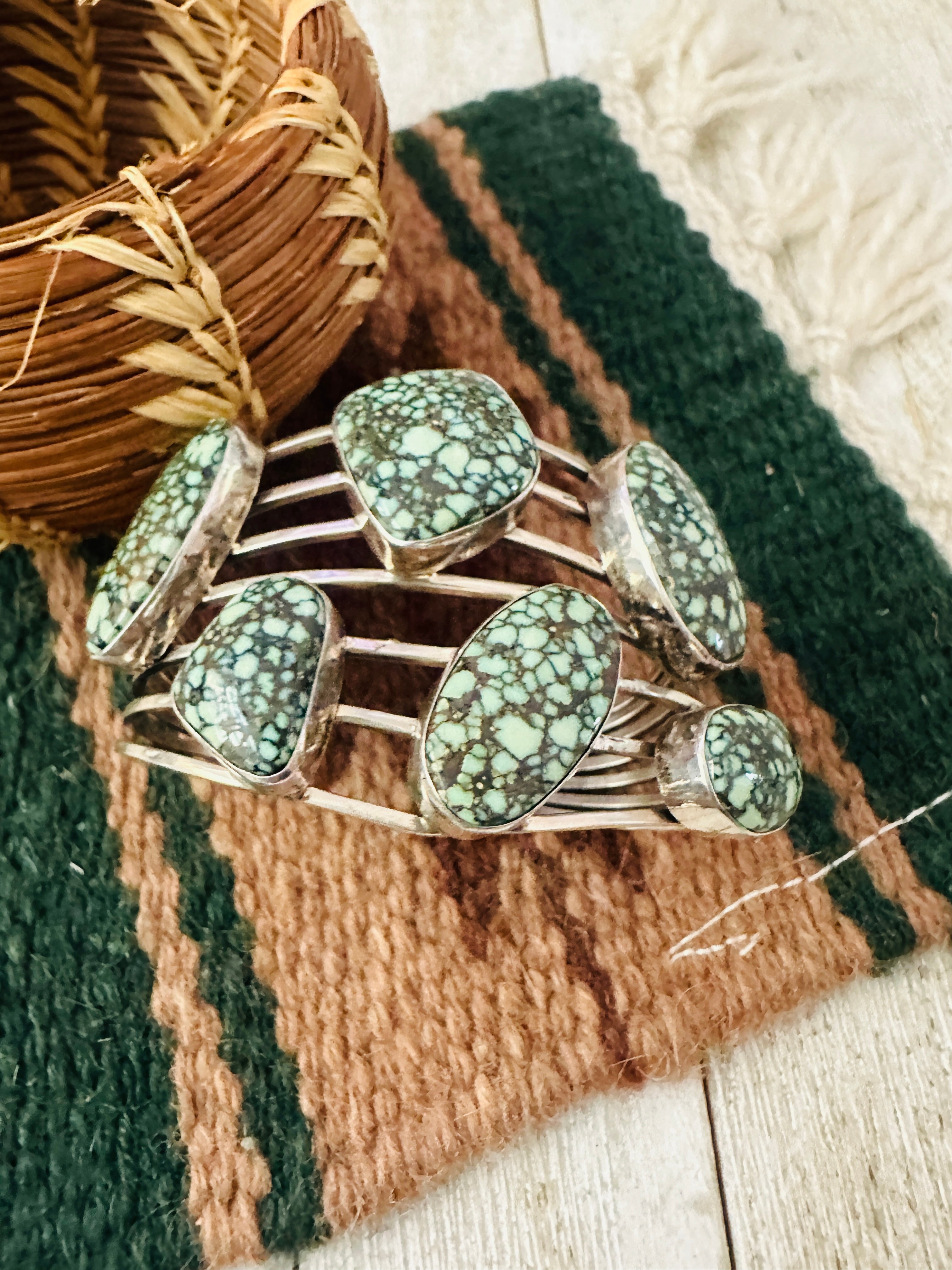 Handcrafted Old Pawn Tibetan Turquoise & Sterling Silver Cuff Bracelet