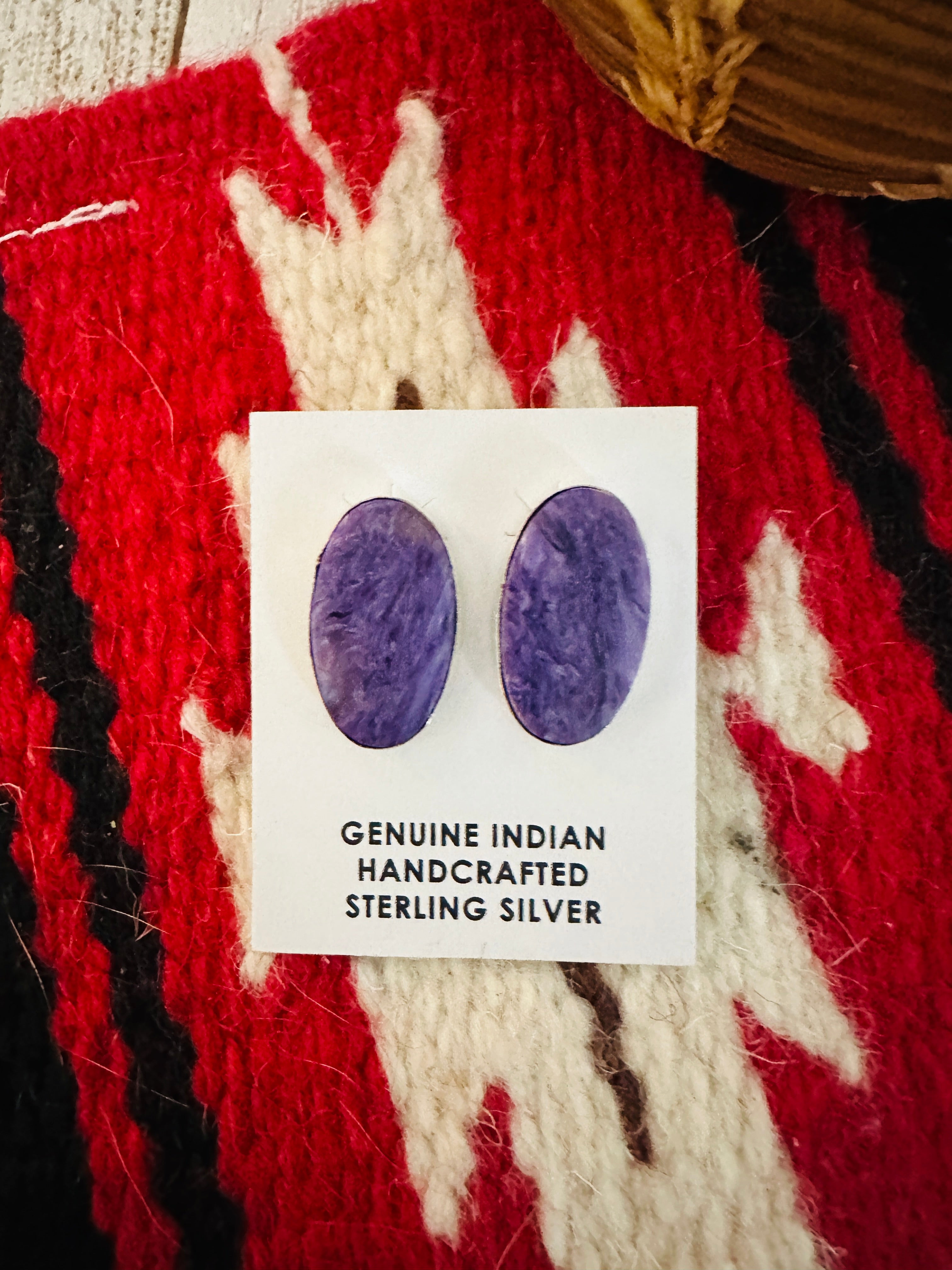 Handcrafted Sterling Silver And Charoite Stud Earrings