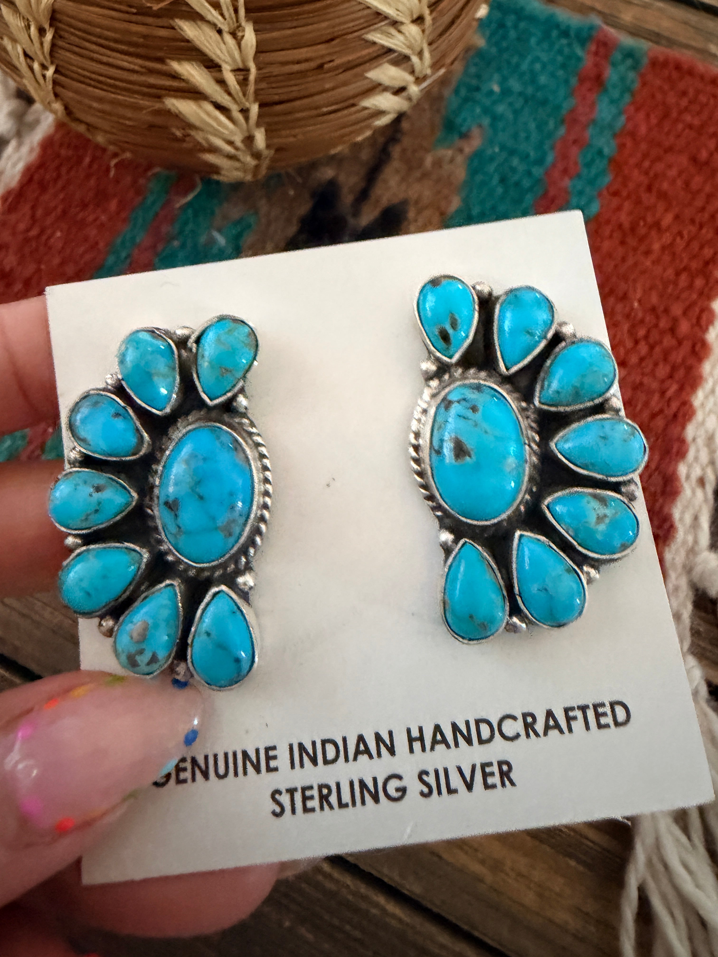 Handcrafted Turquoise & Sterling Silver Cluster Post Earrings by Marcella Jamss