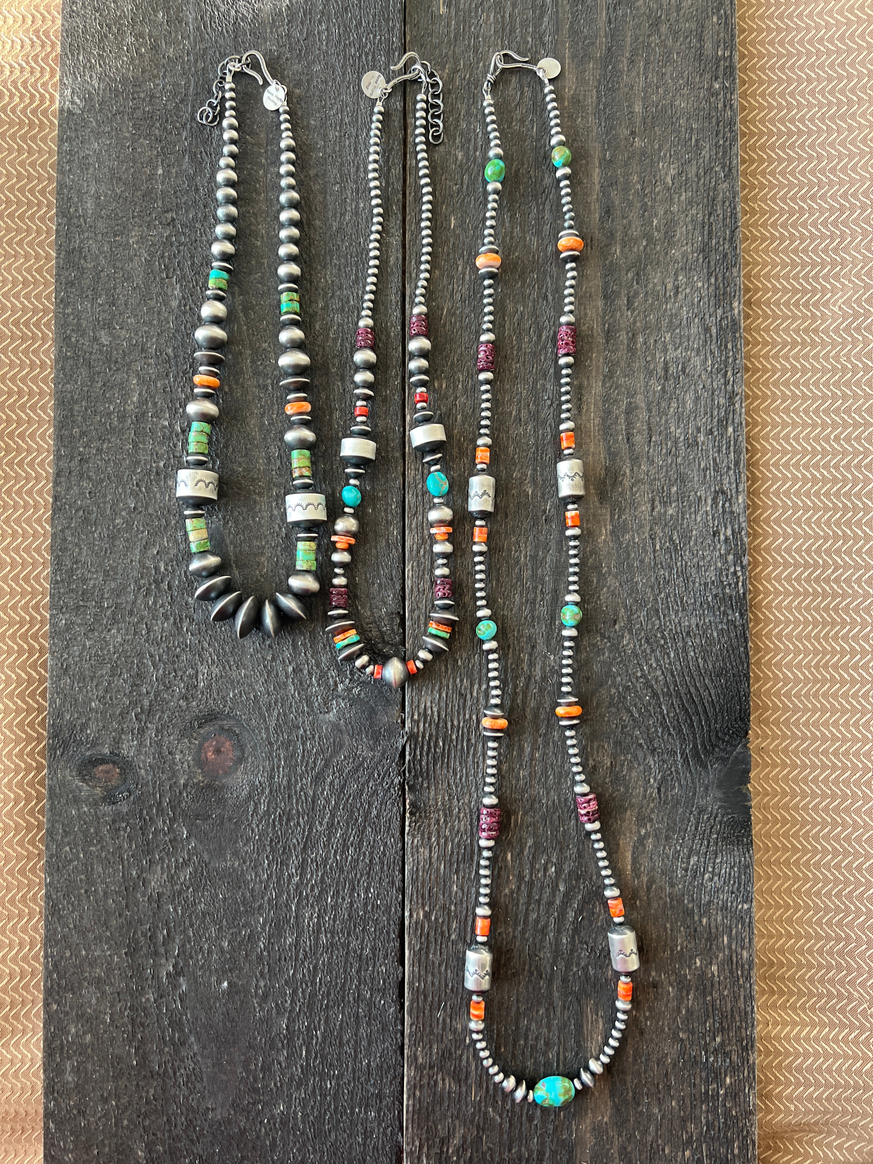 Handcrafted Made Electric Rainbow Sterling Silver, Turquoise and Spiny Oyster Single Strand Beaded Necklace by Rose Martin, X-tra Chunk, 18 + 2 Inches