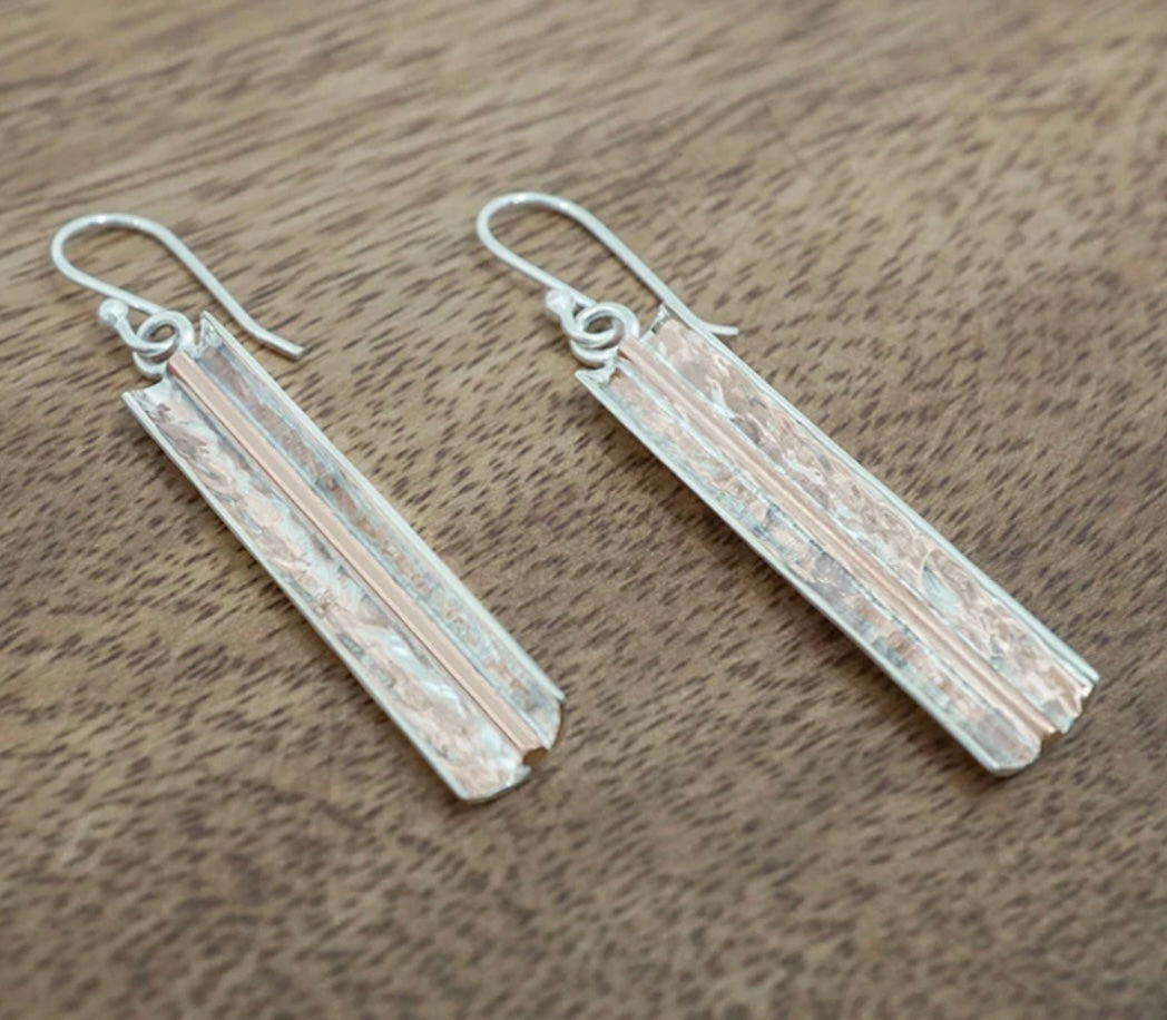 Copper Reflection Sterling Silver Earrings on Hook