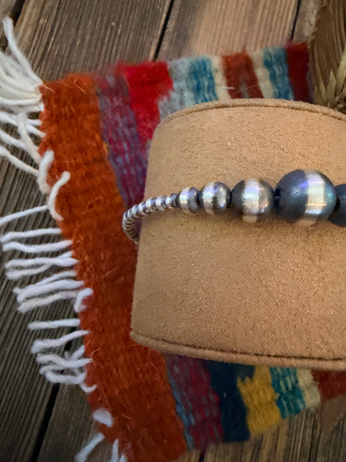 Handcrafted Sterling Silver Pearl Beaded Bracelet 8"
