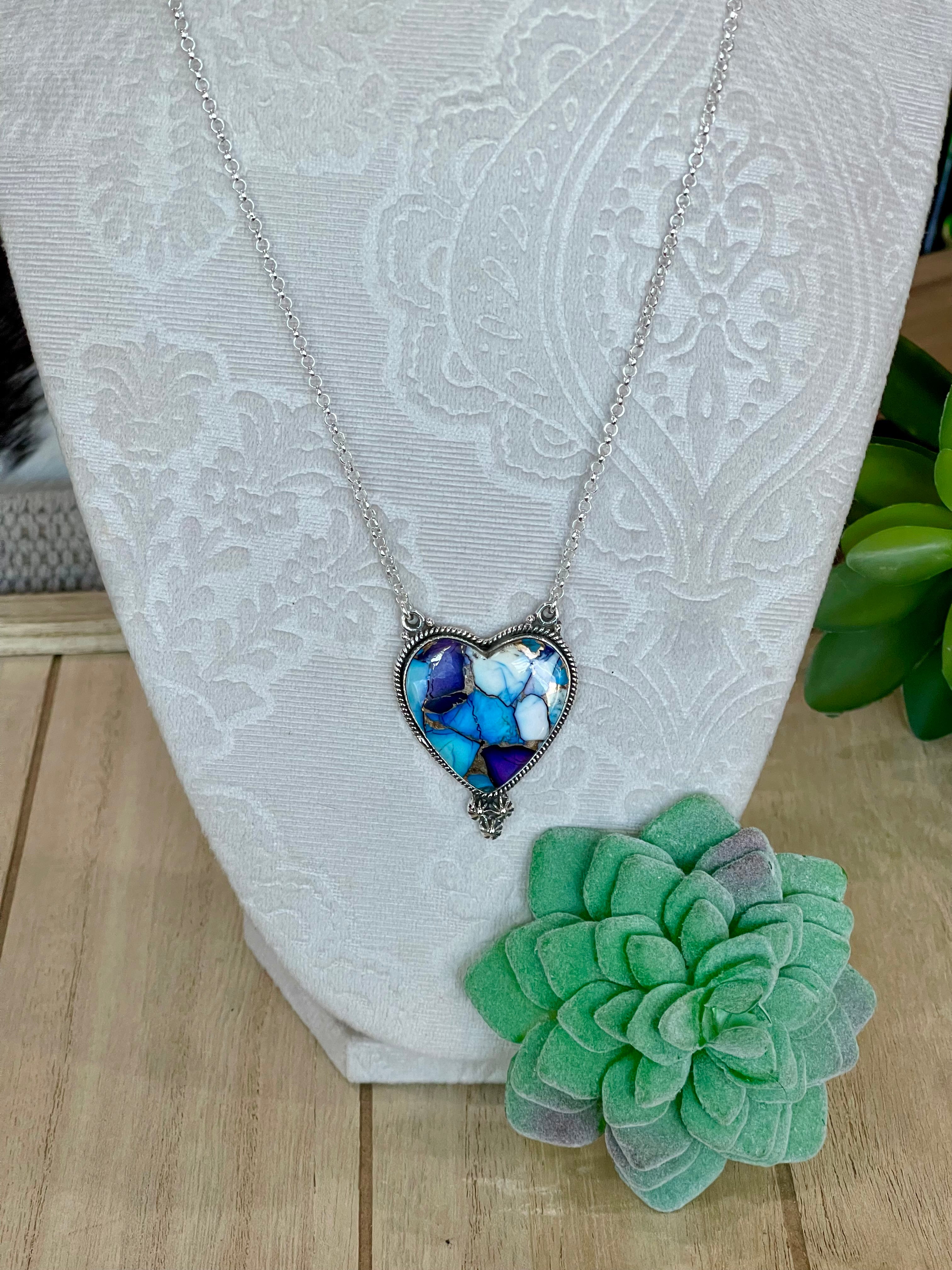 Handmade Sterling Silver & Purple Dream Mojave Heart Necklace