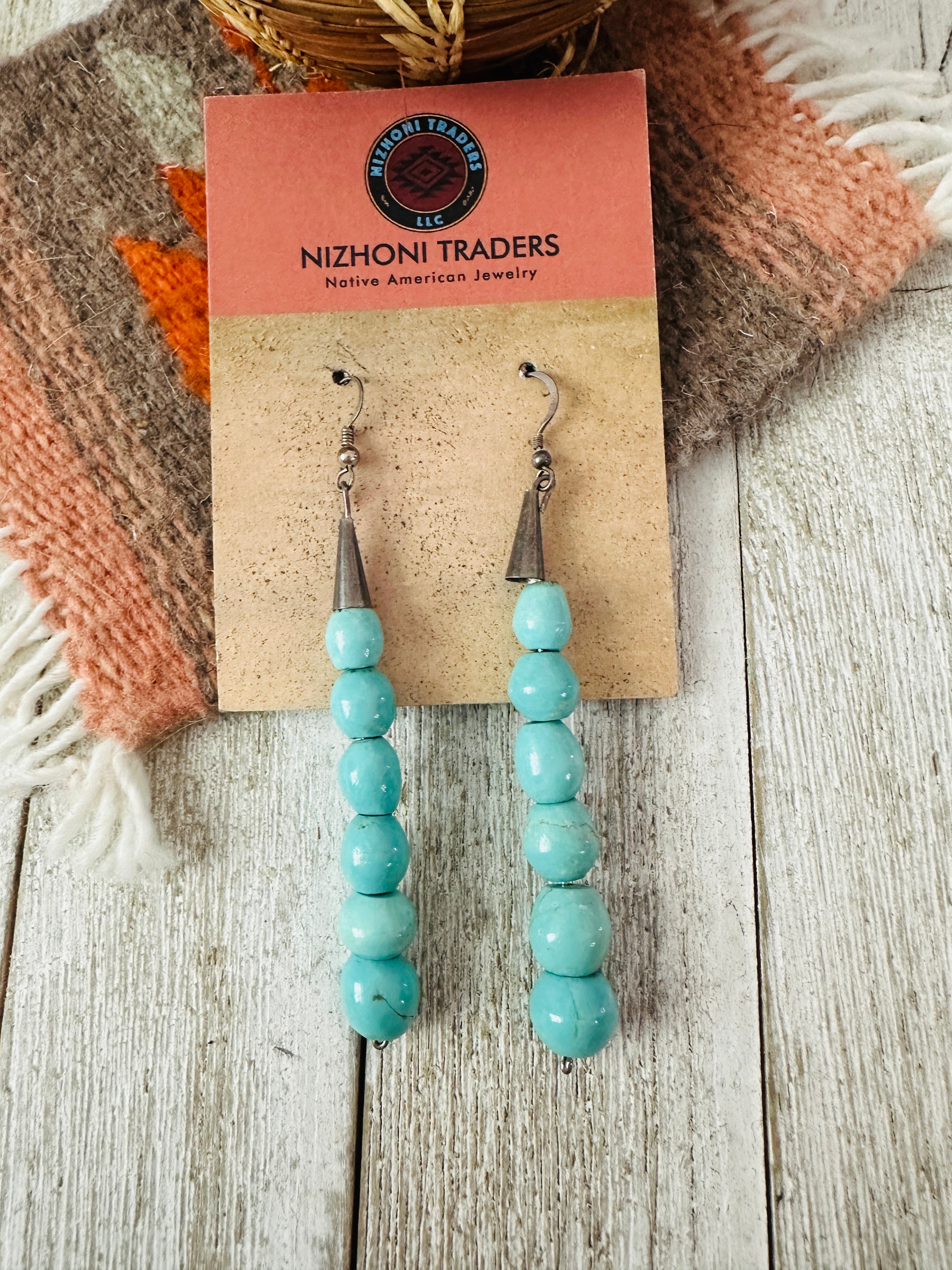 Handcrafted Turquoise Bead & Sterling Silver Dangle Earrings