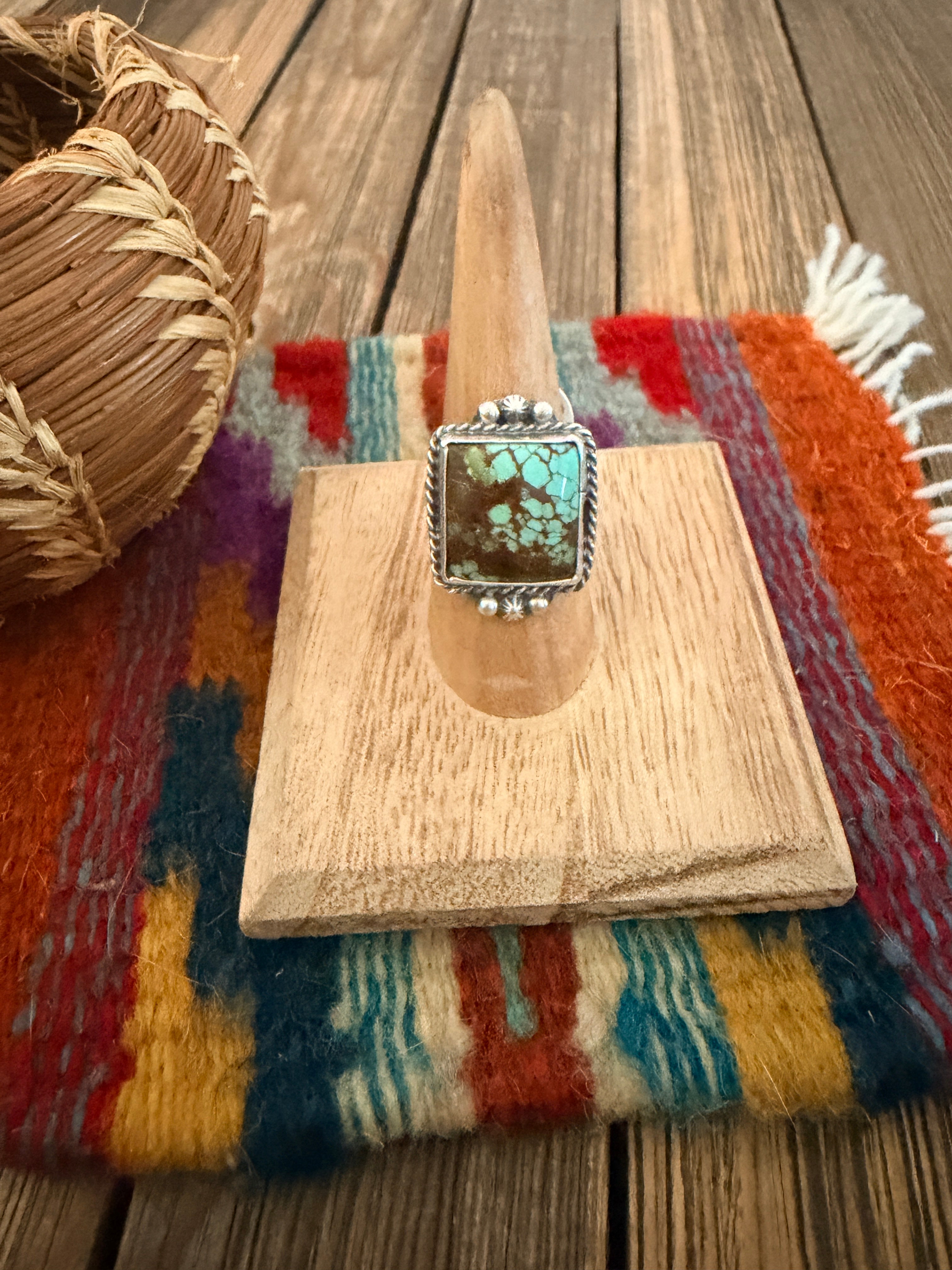 Handcrafted Turquoise & Sterling Silver Ring Size 8