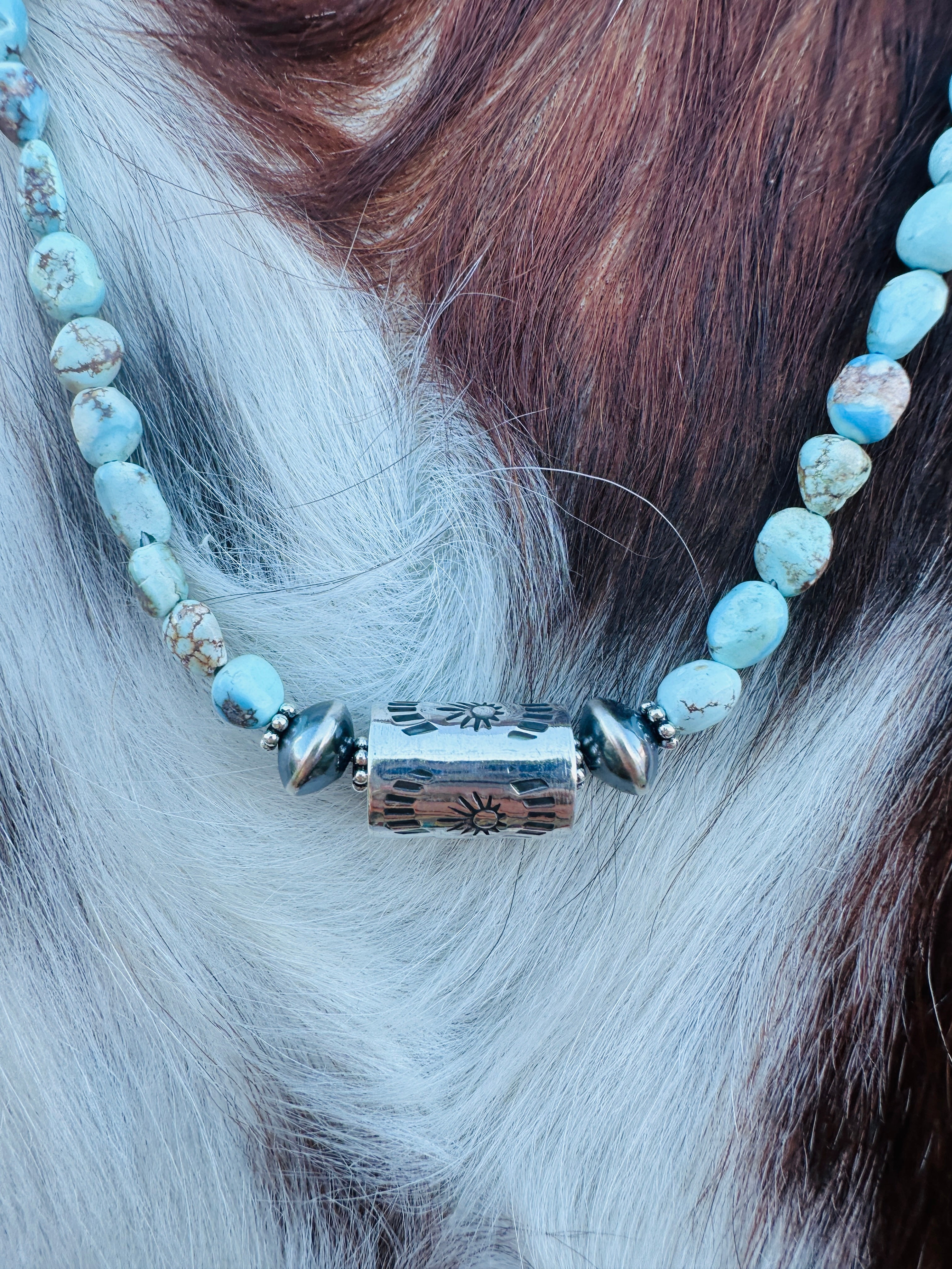 Handcrafted Golden Hills Turquoise & Sterling Silver 16” Beaded Necklace