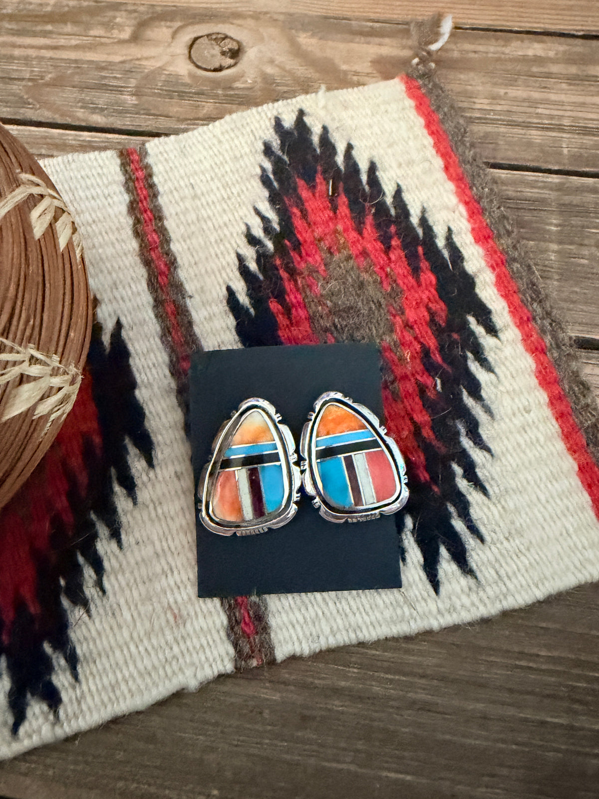 Handcrafted Multi Stone & Sterling Silver Inlay Post Earrings