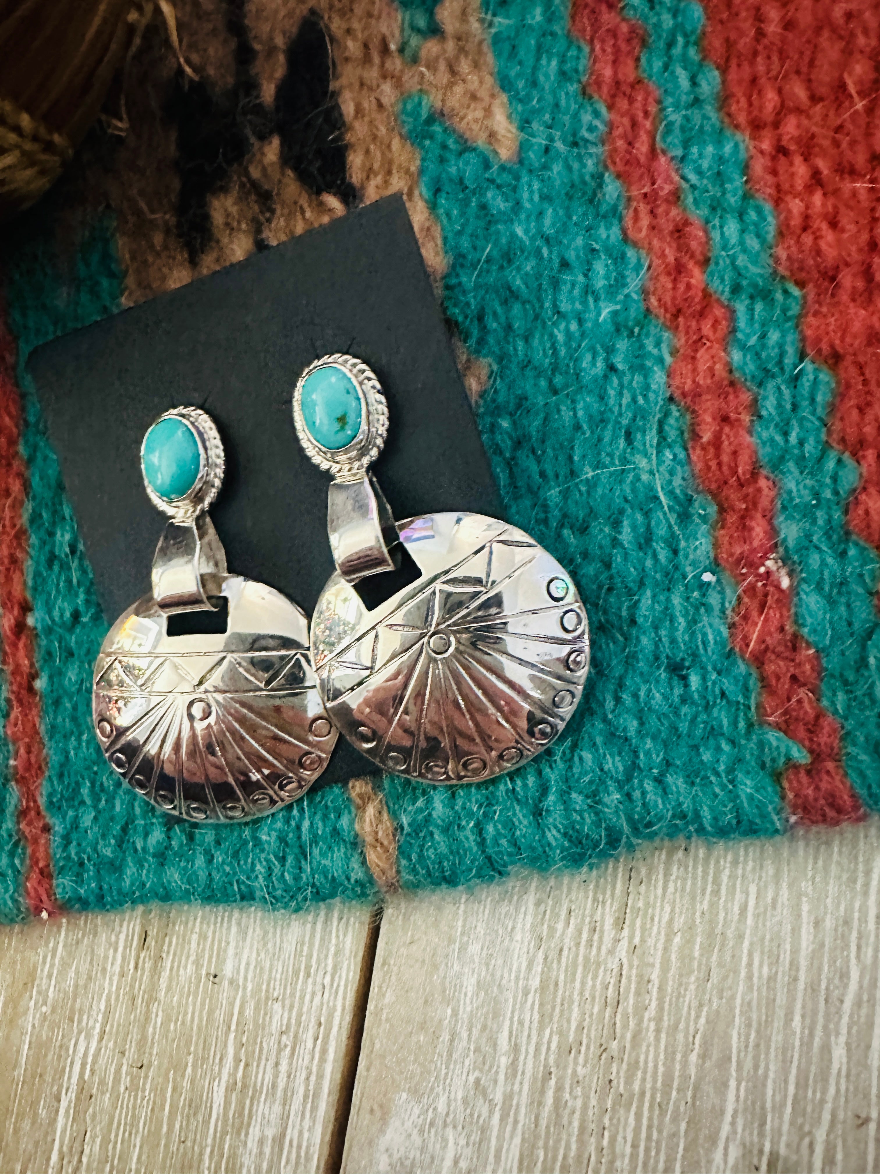 Handcrafted Turquoise & Sterling Silver Concho Dangle Earrings