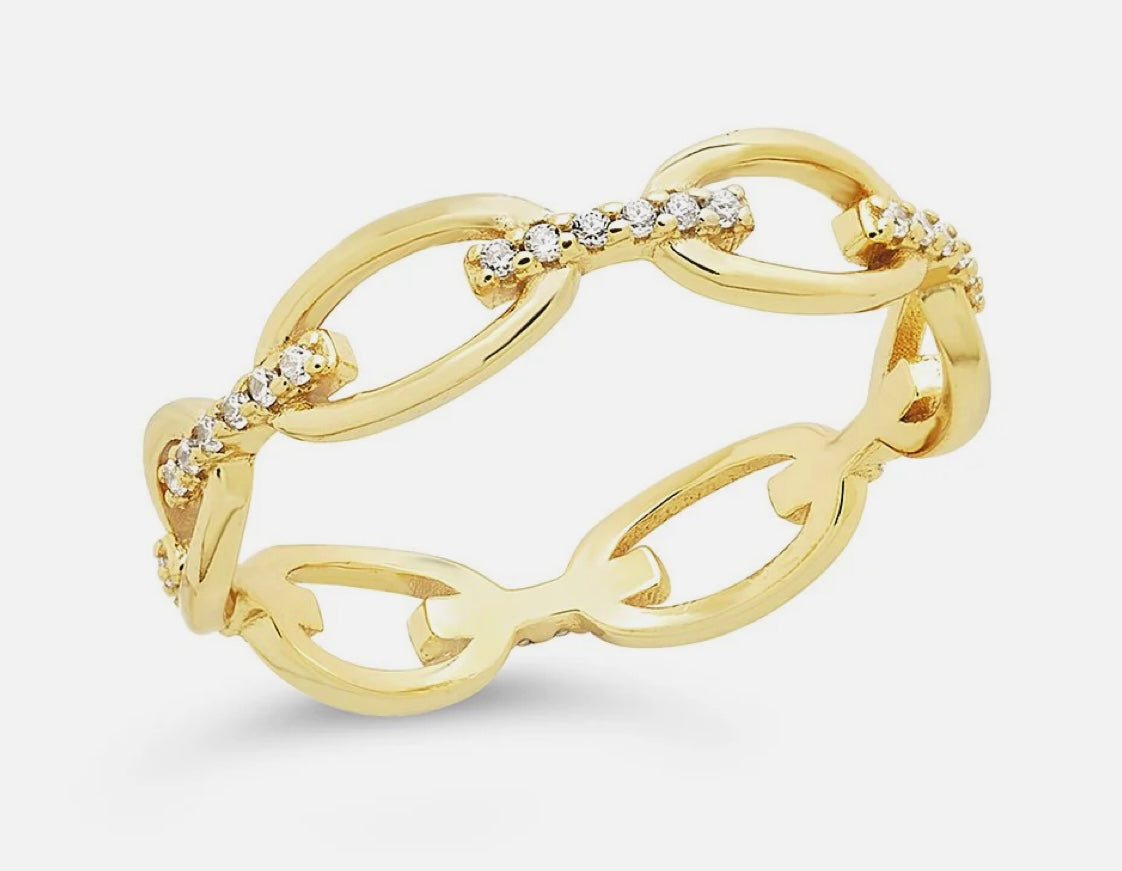 14K Gold Plated Sterling Silver CZ Open Chain Link Ring