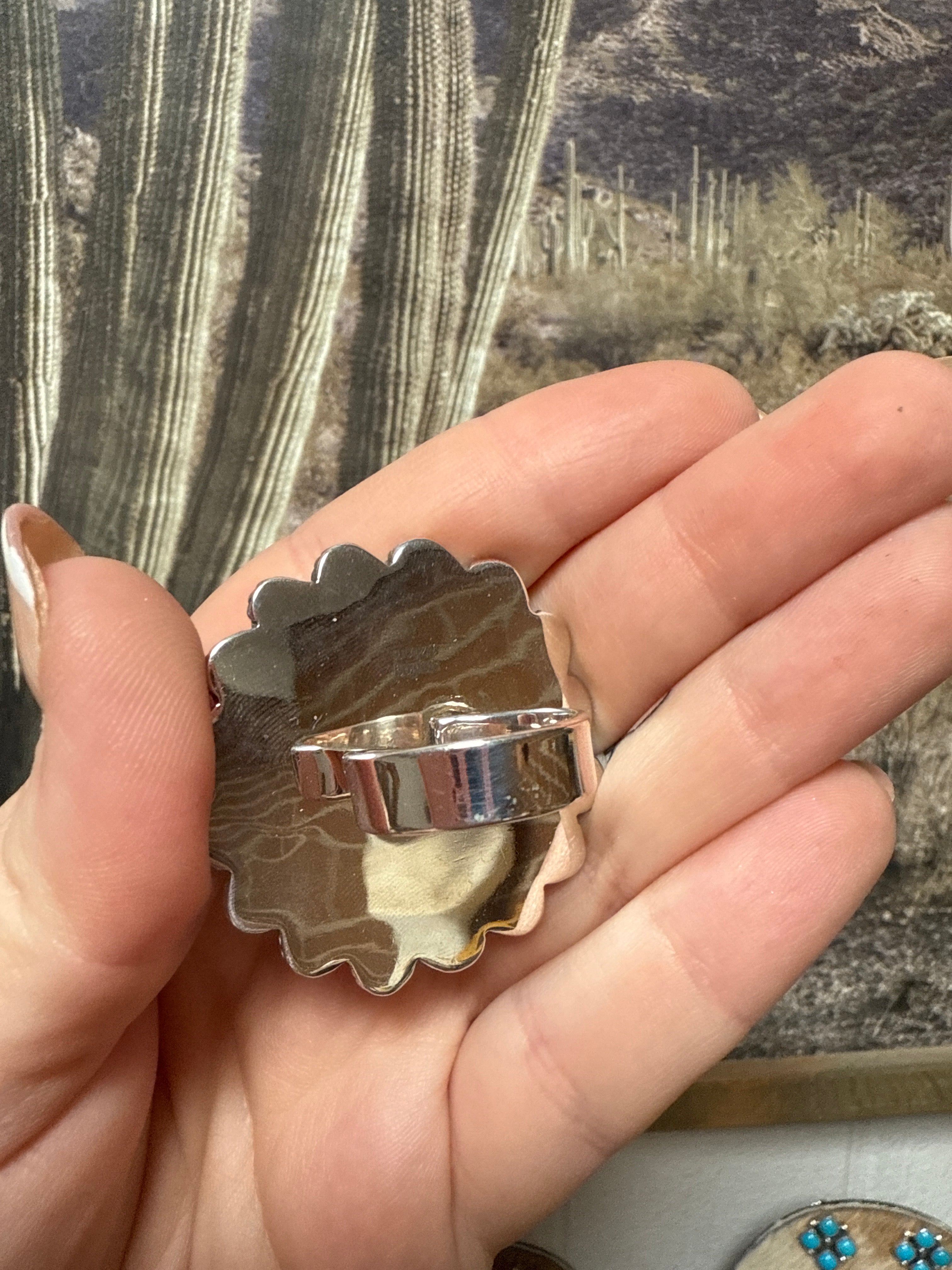 Handmade White Buffalo & Palomino Turquoise Sterling Adjustable Ring