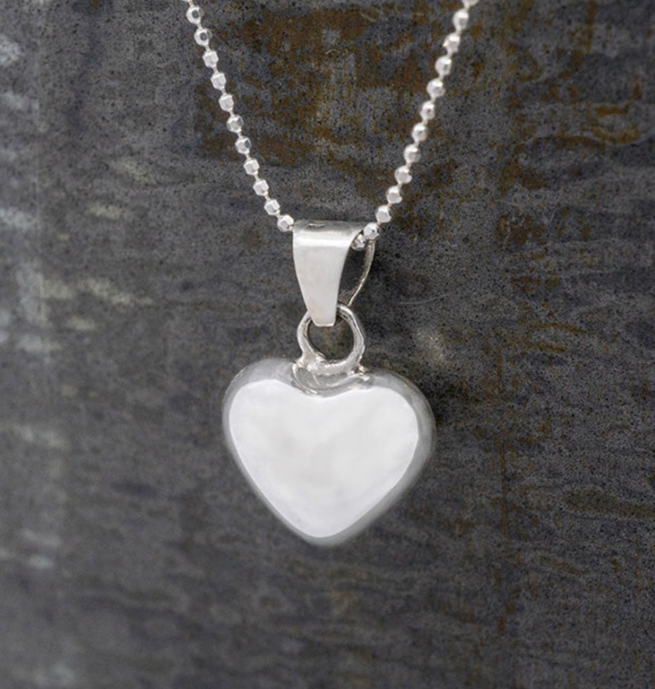 Large Puffed Heart Pendant Sterling Silver Necklace