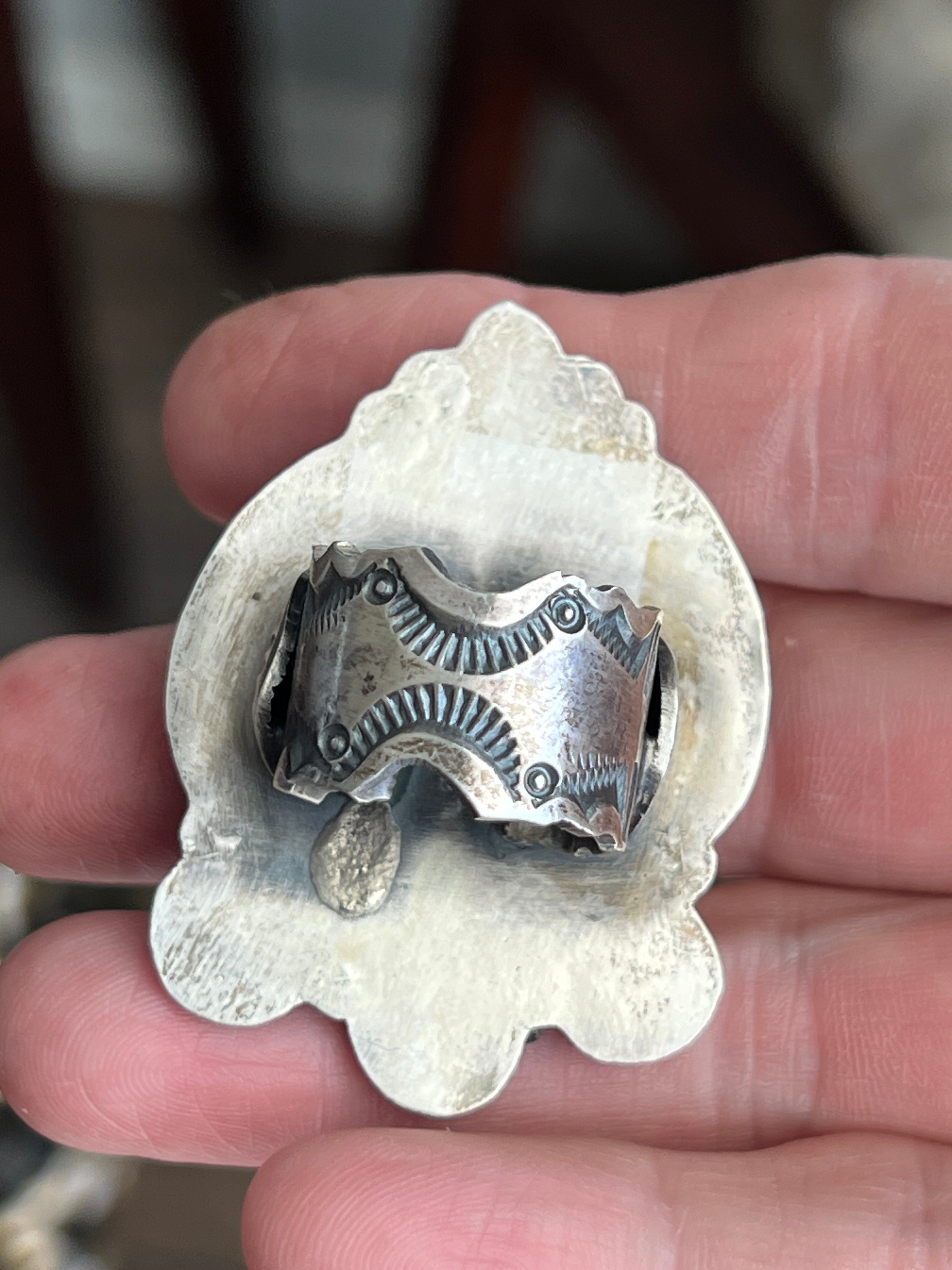 Handcrafted Sterling Silver and Number 8 Turquoise Ring by Gilbert Tom, Size 6.5