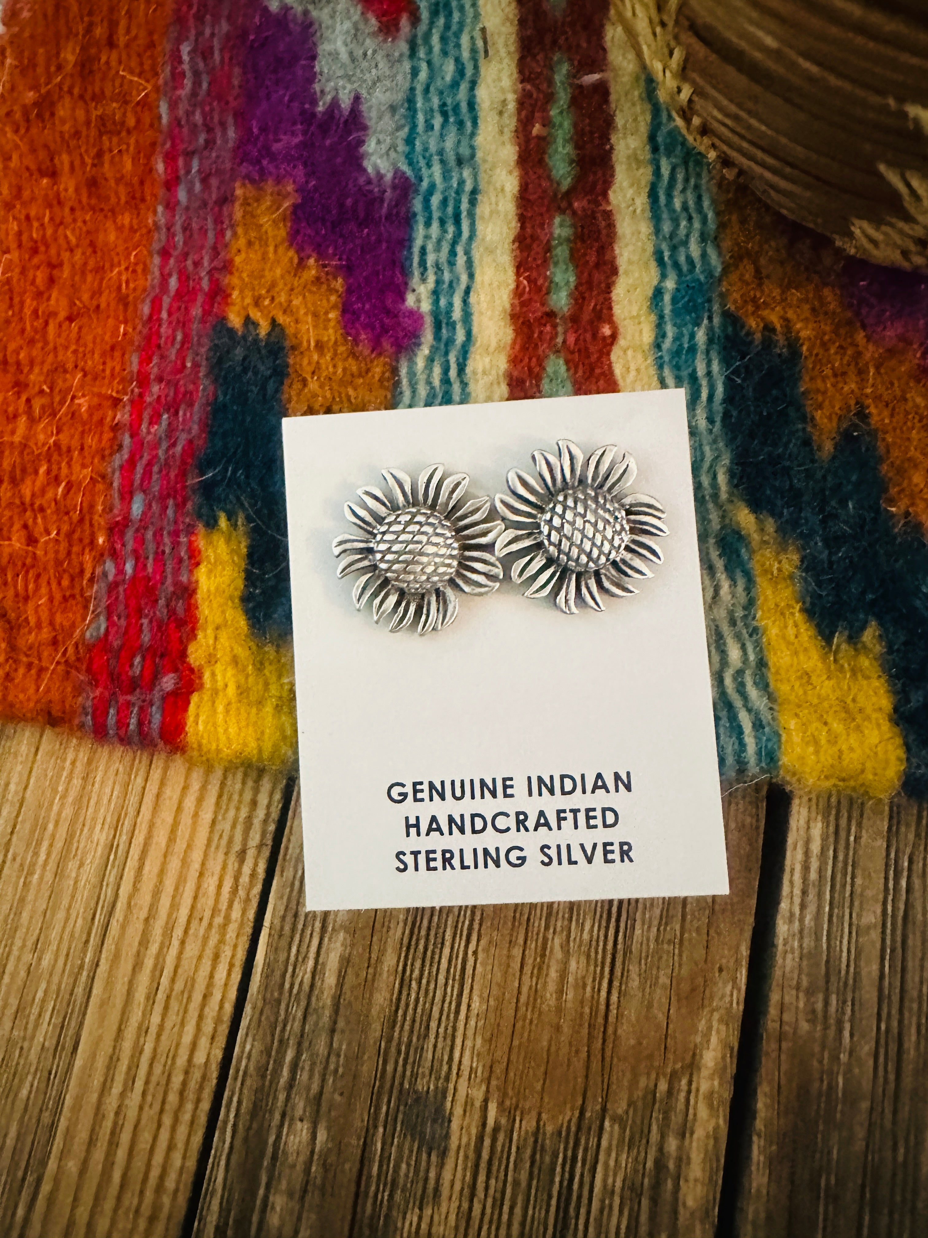 Handcrafted Sterling Silver Sunflower Stud Earrings