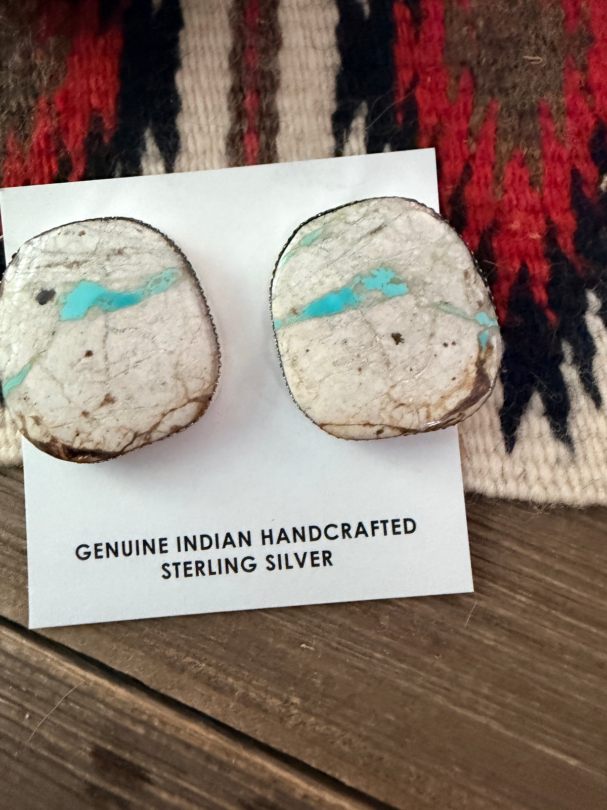 Handcrafted Ribbon Turquoise & Sterling Silver Post Earrings by Lorenzo Arviso Jr.
