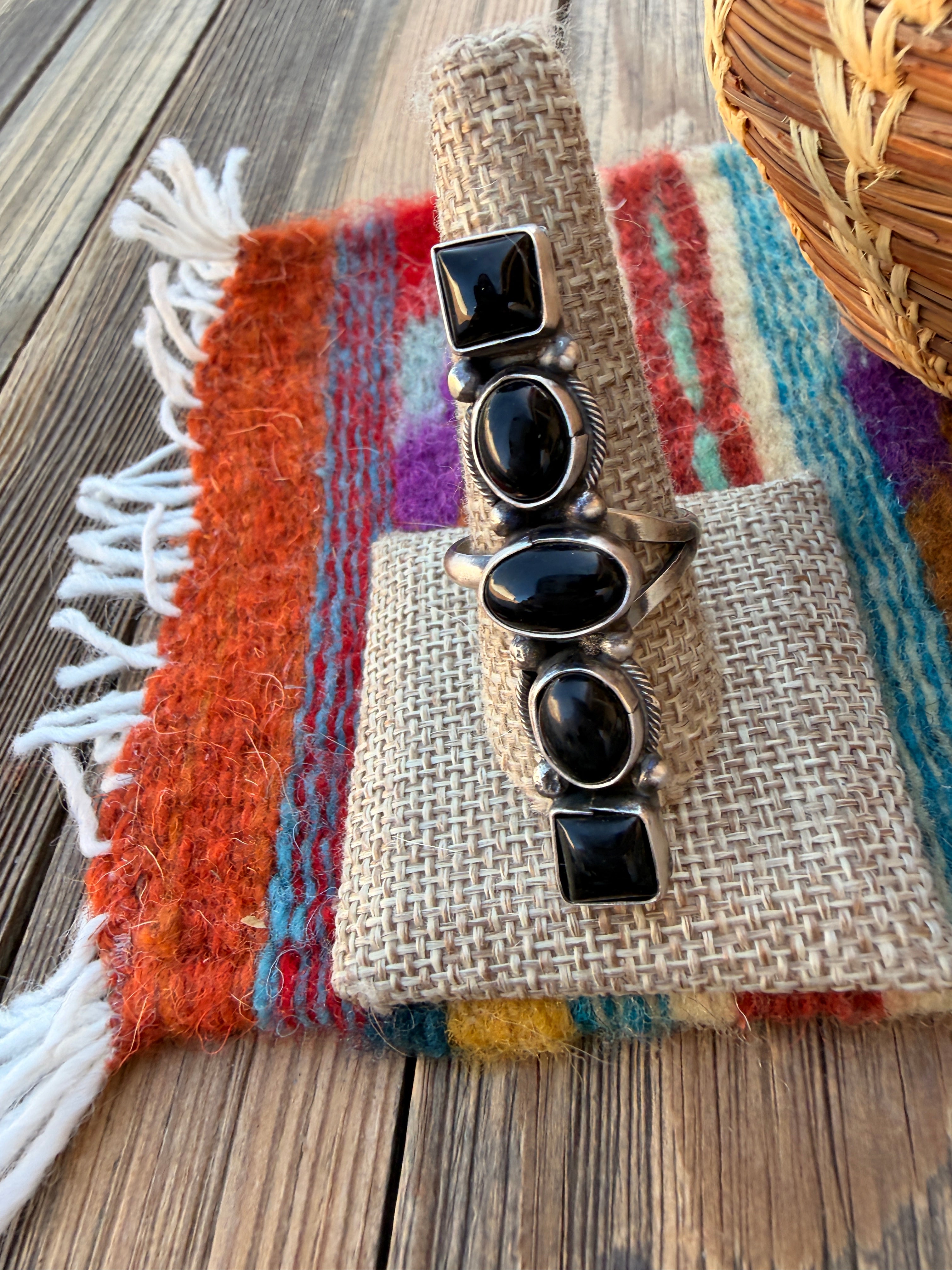 Handcrafted Black Onyx & Sterling Silver Adjustable Ring by Danny Henio