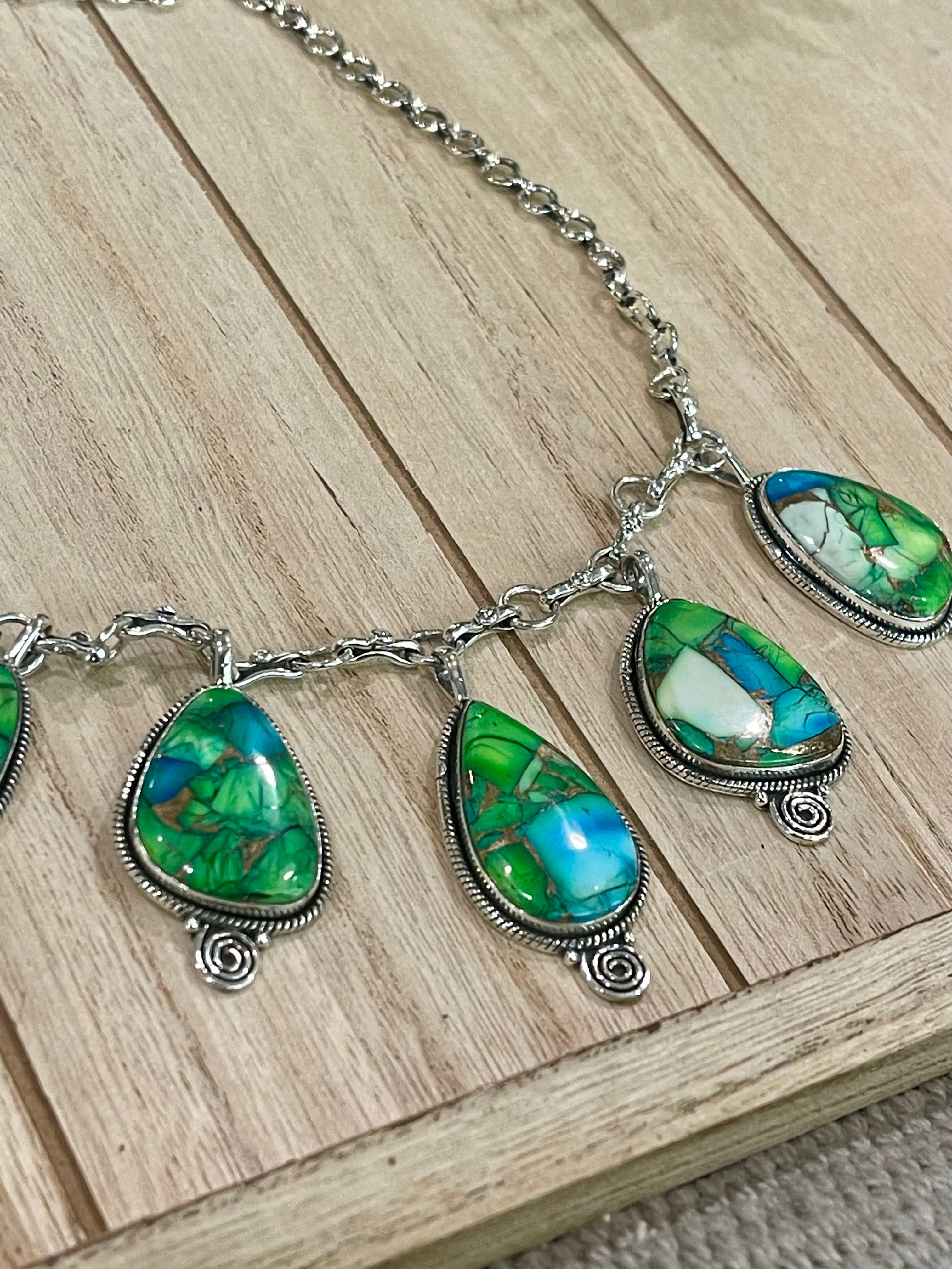 Beautiful Handmade Peacock Dahlia Dangle Necklace