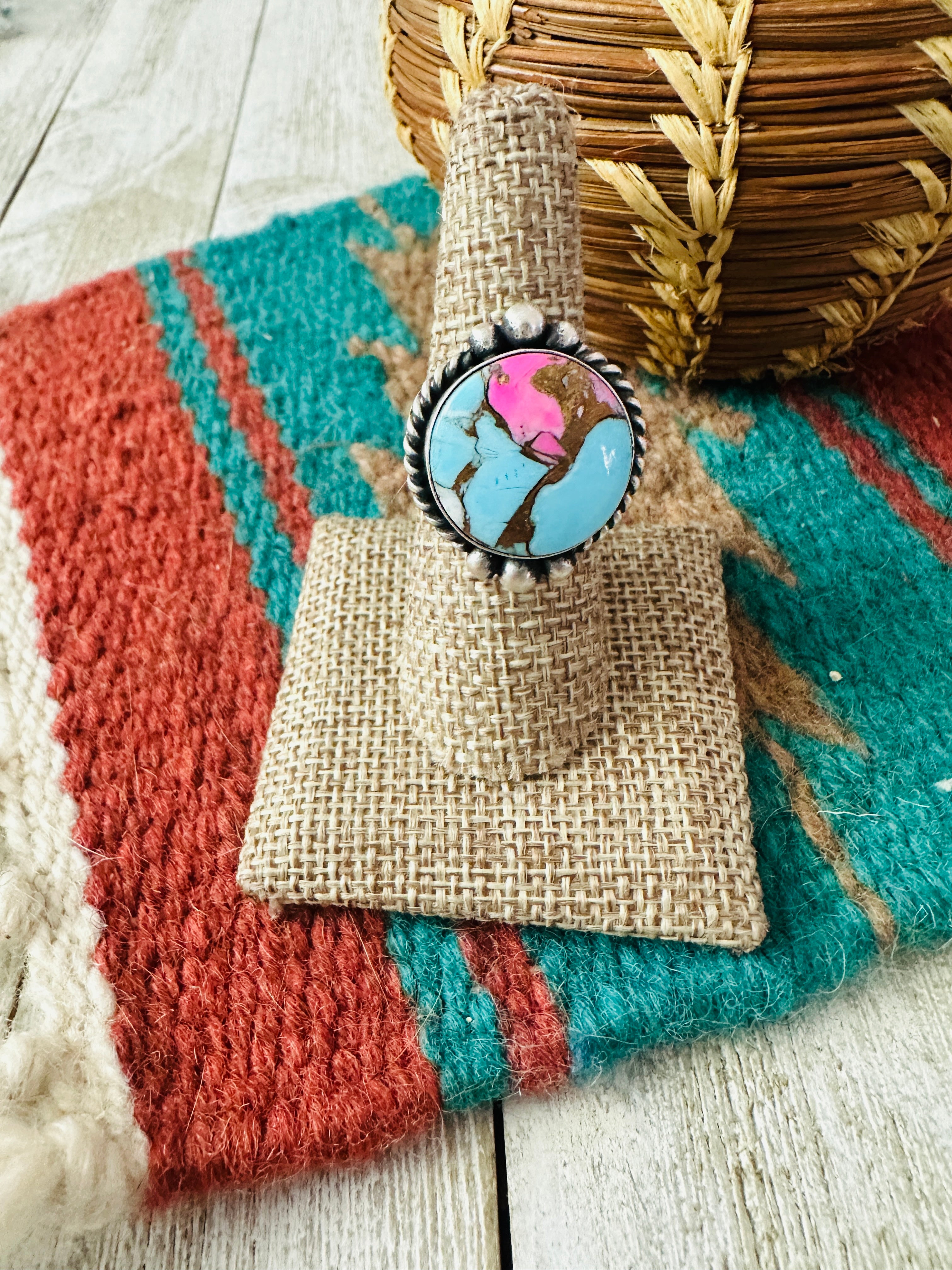 Handcrafted Sterling Silver & Cotton Candy Adjustable Ring