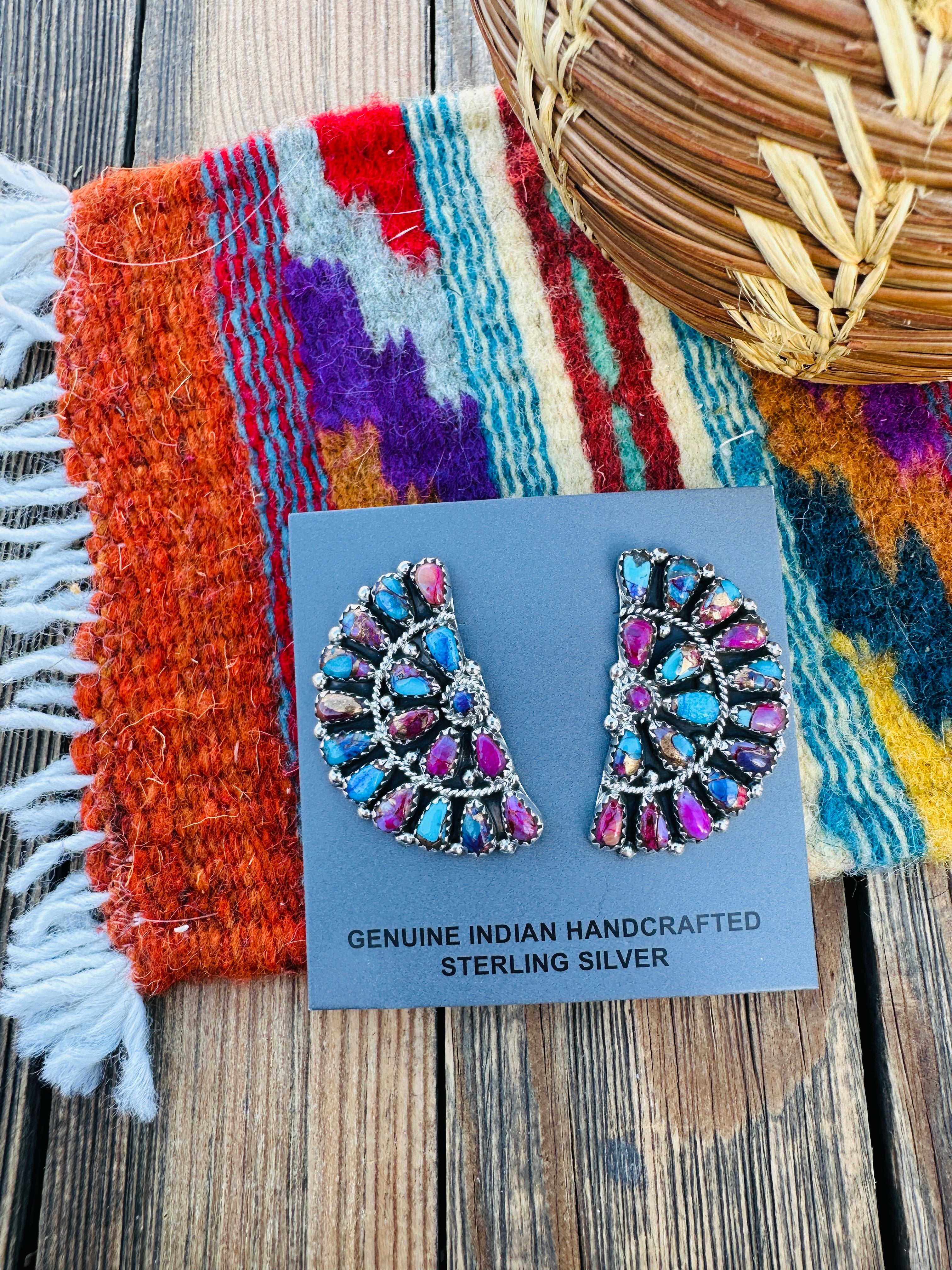 Handcrafted Pink Dream Mojave & Sterling Silver Cluster Post Earrings