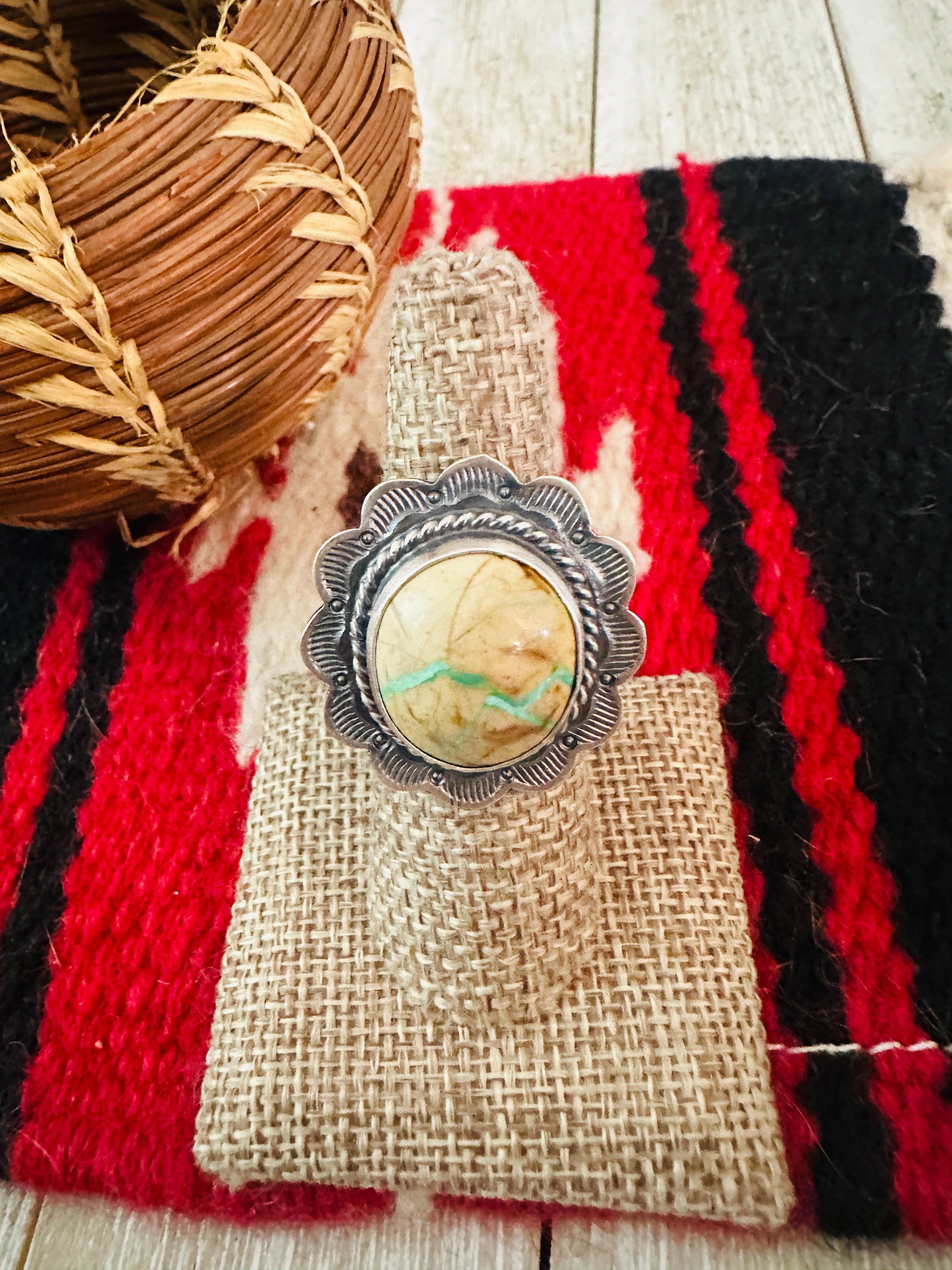 Handcrafted Ribbon Turquoise & Sterling Silver Ring Size 6.5