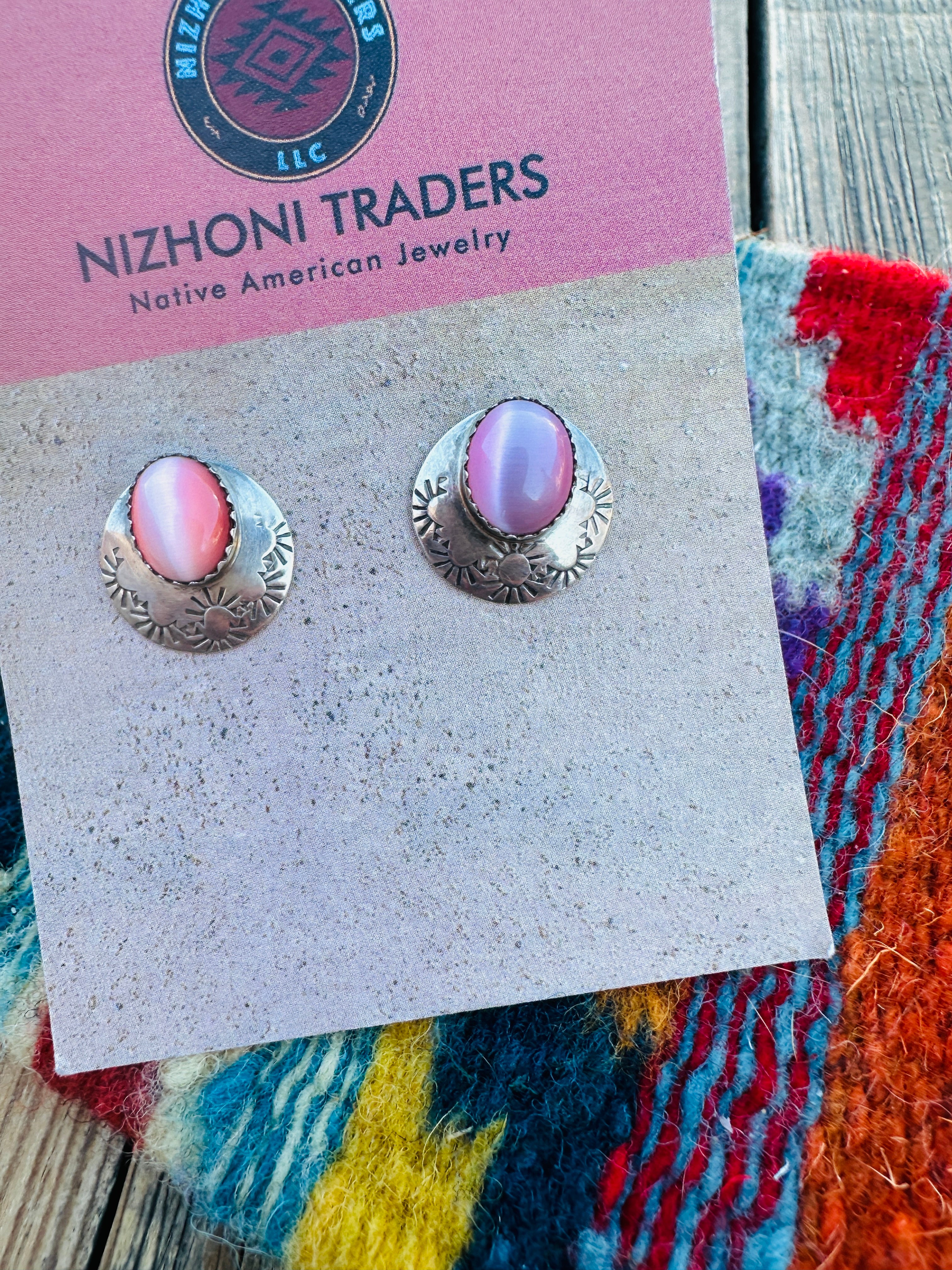 Handcrafted Old Pawn Sterling Silver & Mother of Pearl Stud Earrings