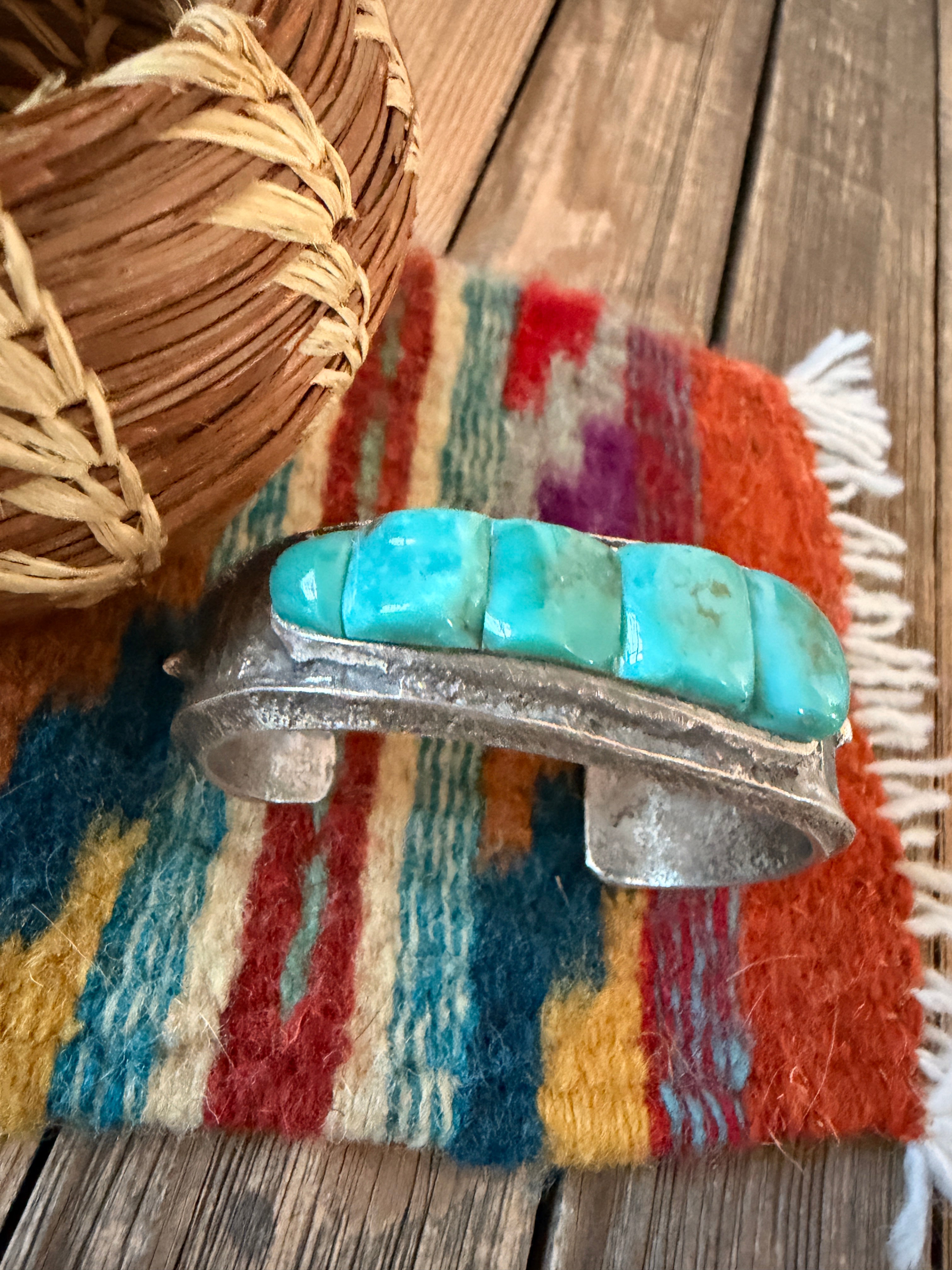 Handcrafted Turquoise & Sterling Silver Raised Inlay Cuff Bracelet