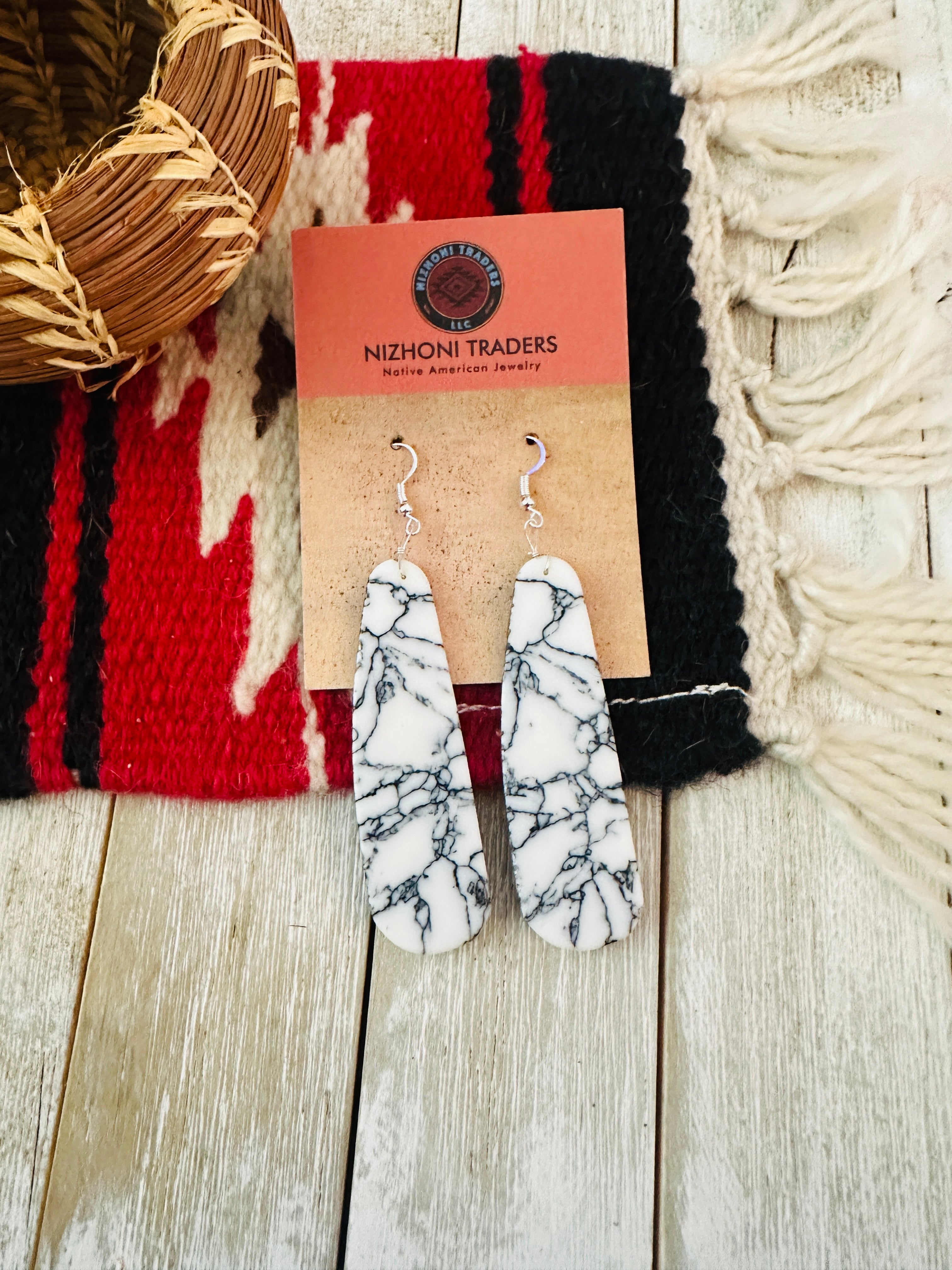 Handcrafted Howlite & Sterling Silver Slab Dangle Earrings