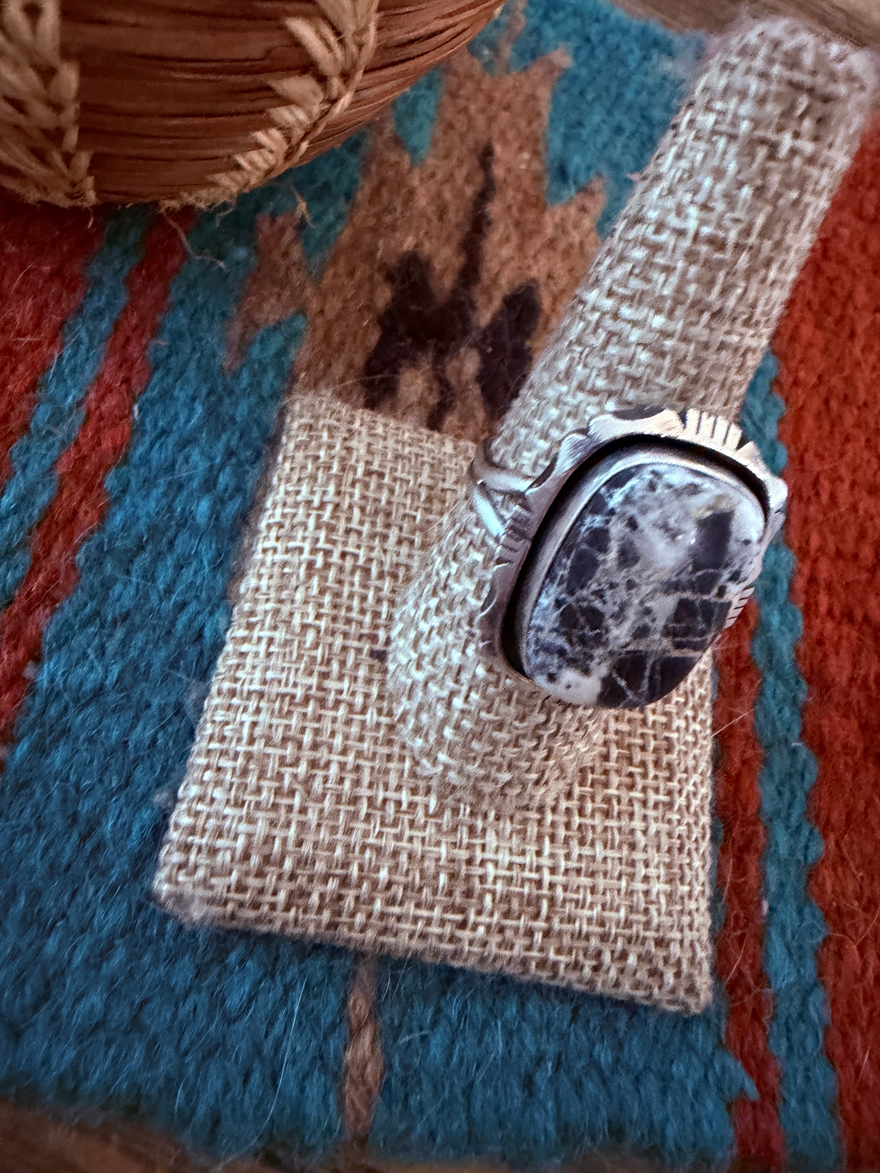Handcrafted White Buffalo & Sterling Silver Ring Size 9