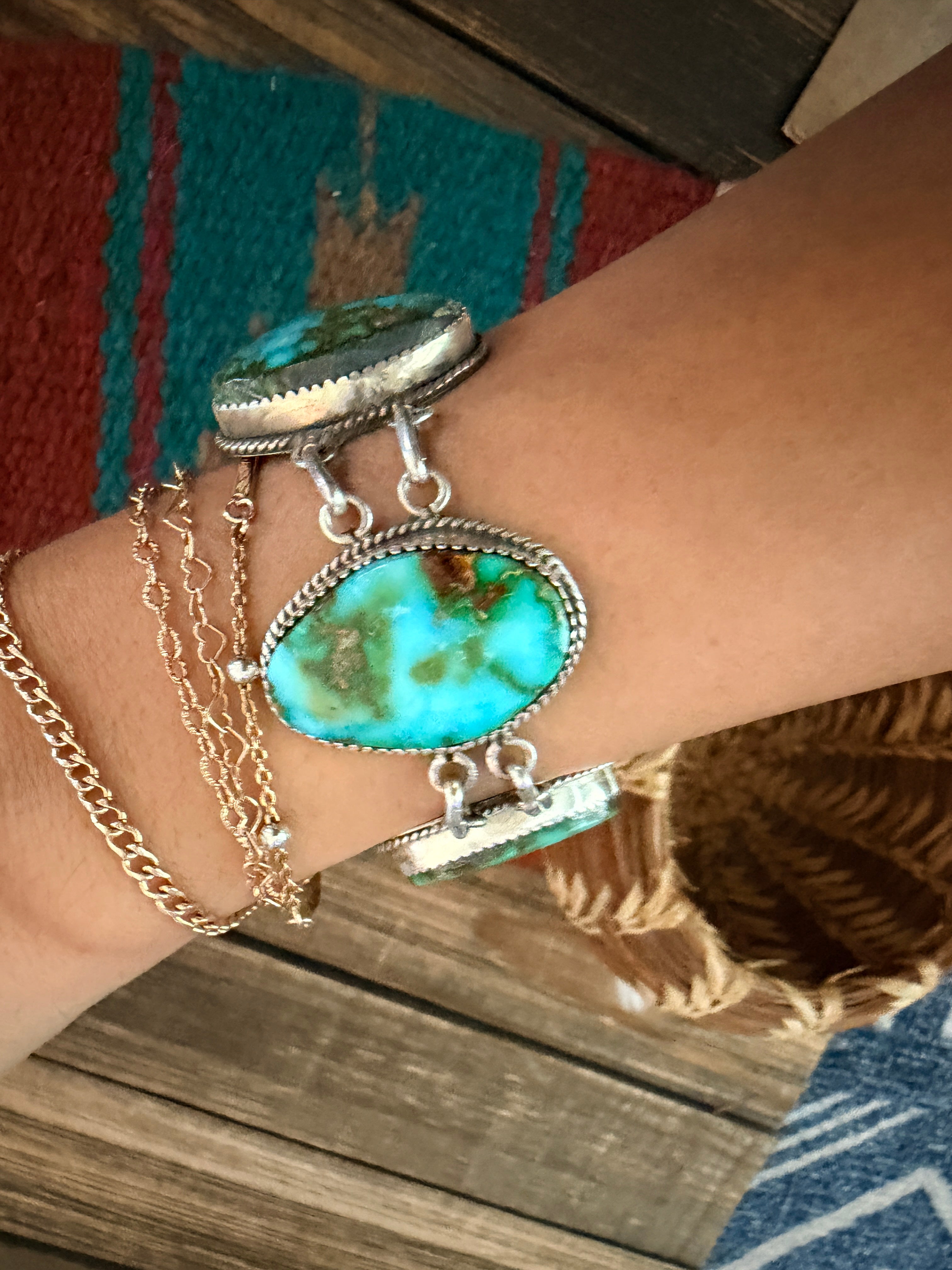 Handcrafted Sterling Silver & Sonoran Gold Turquoise Link Bracelet by La Rose Ganadonegro