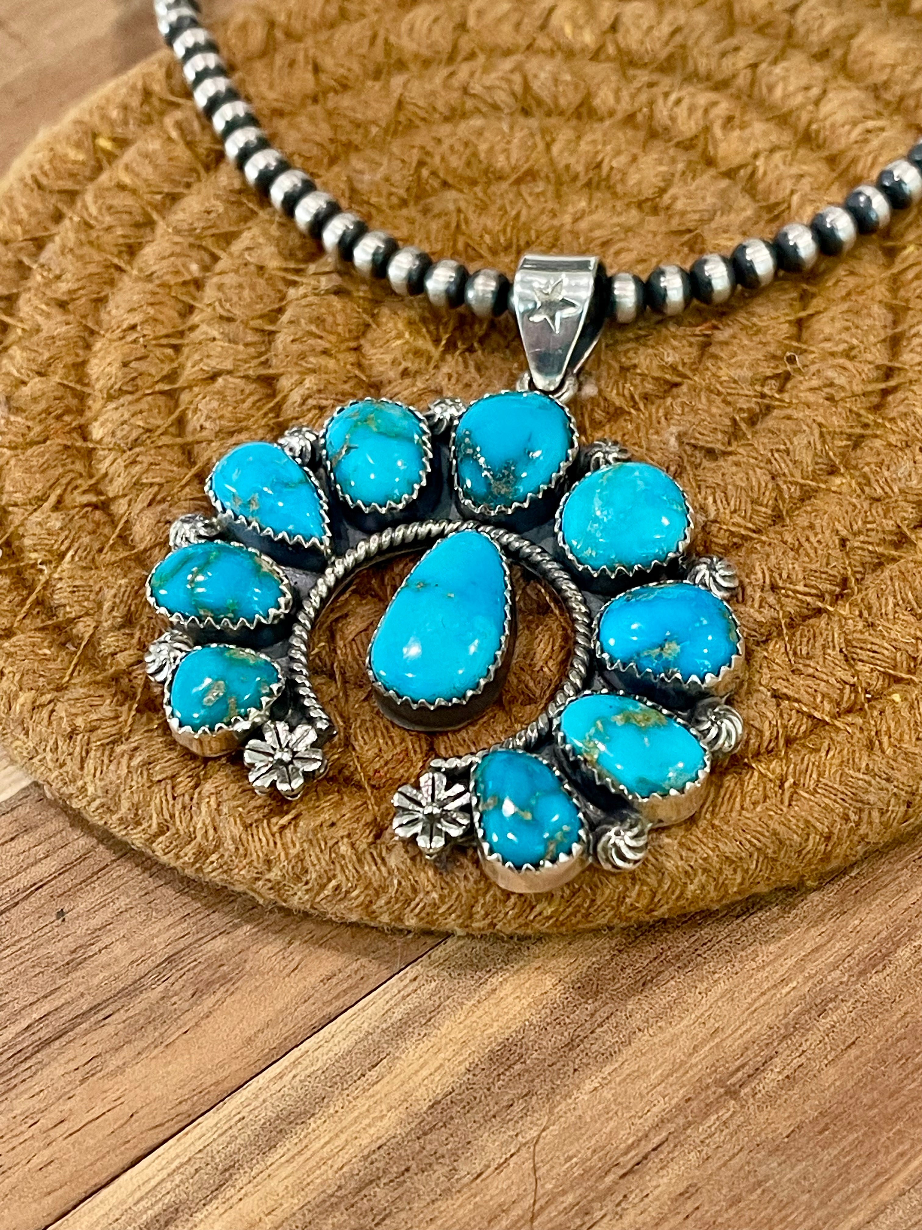 Handmade Sterling Silver & South Hill Sonoran Turquoise Naja Cluster Pendant