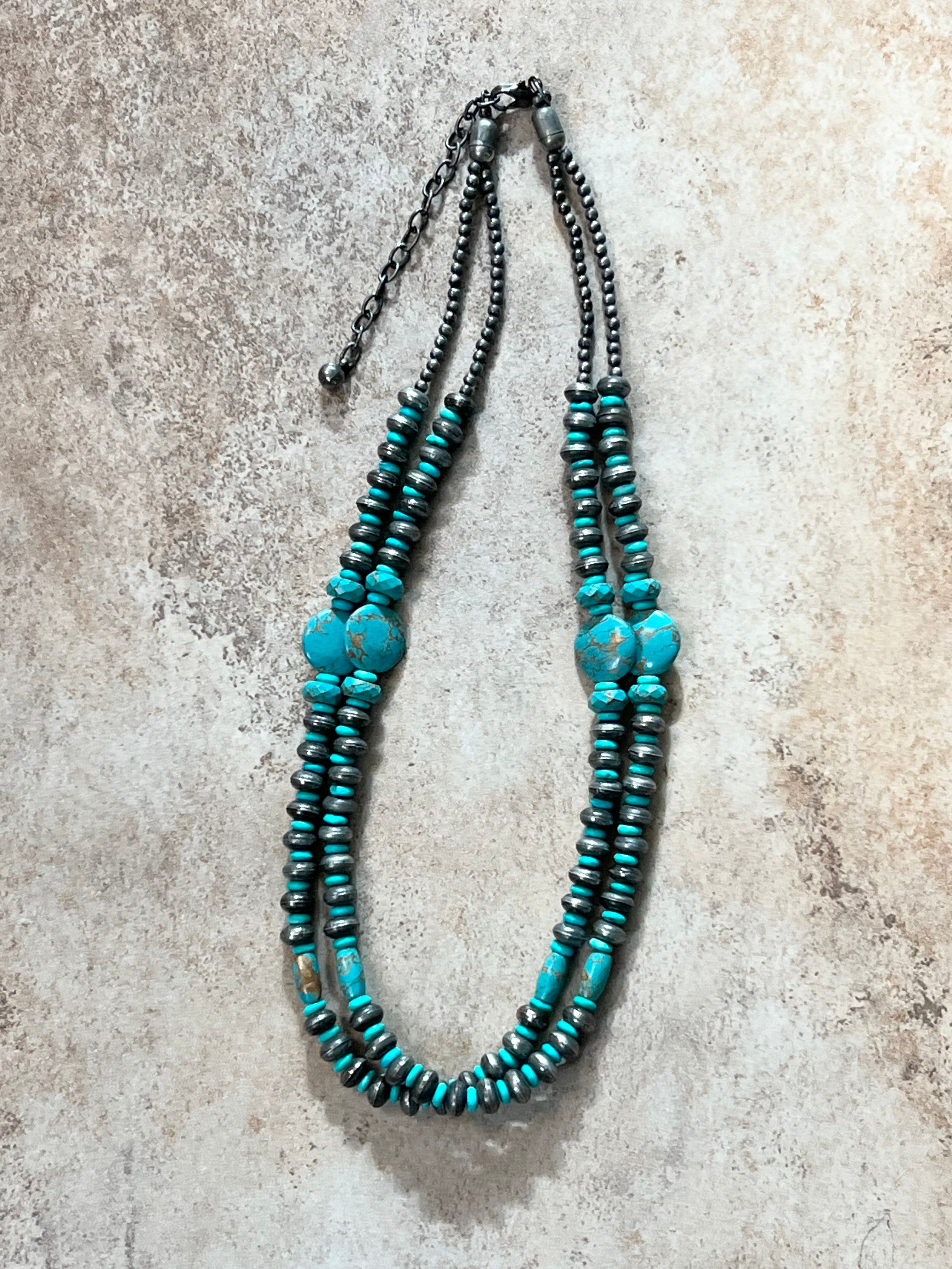 Turquoise Colored Beaded Necklace Vintage 2 Strand
