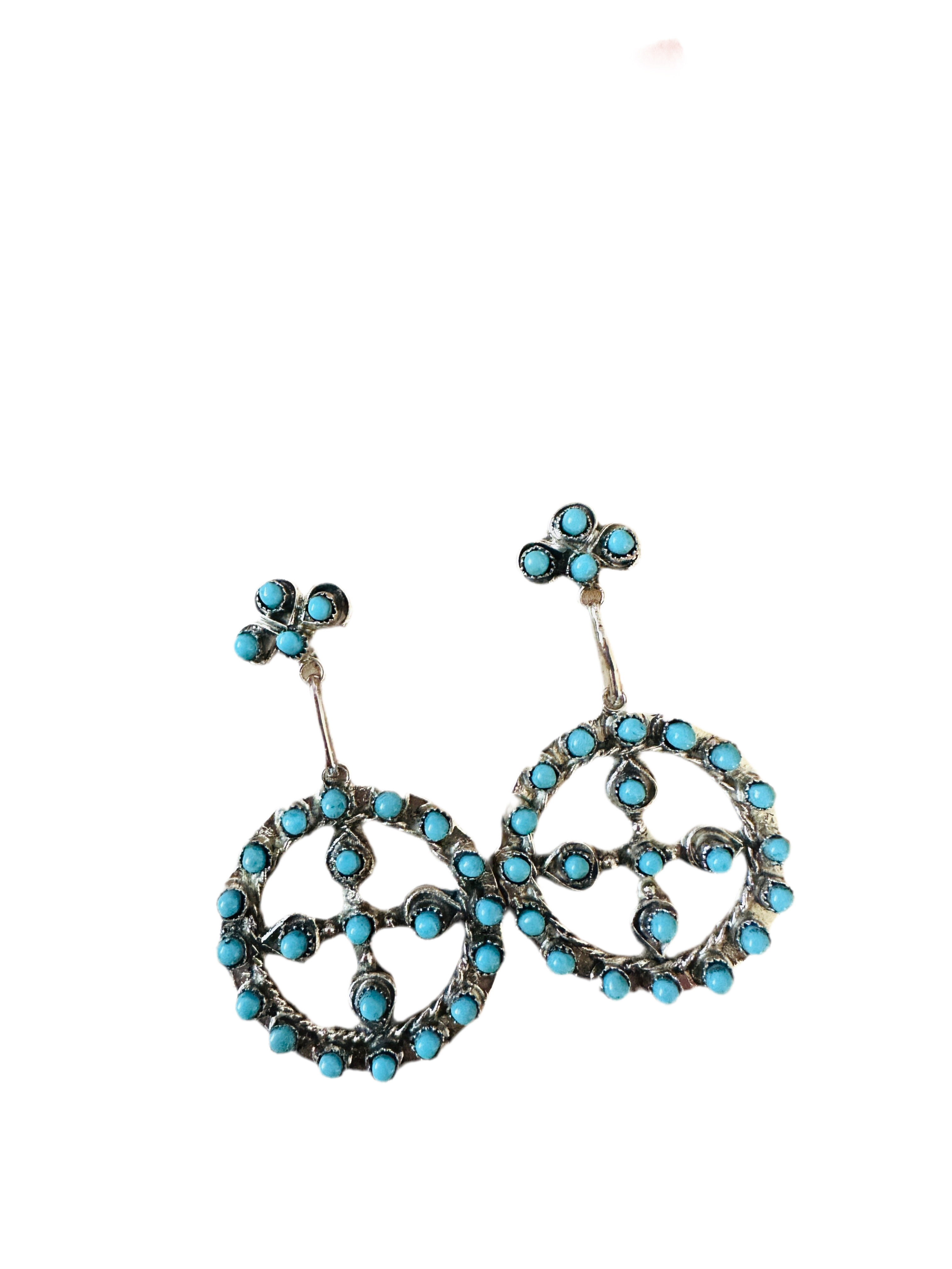 Handcrafted Sterling Silver & Turquoise Petit Point Dangle Earrings