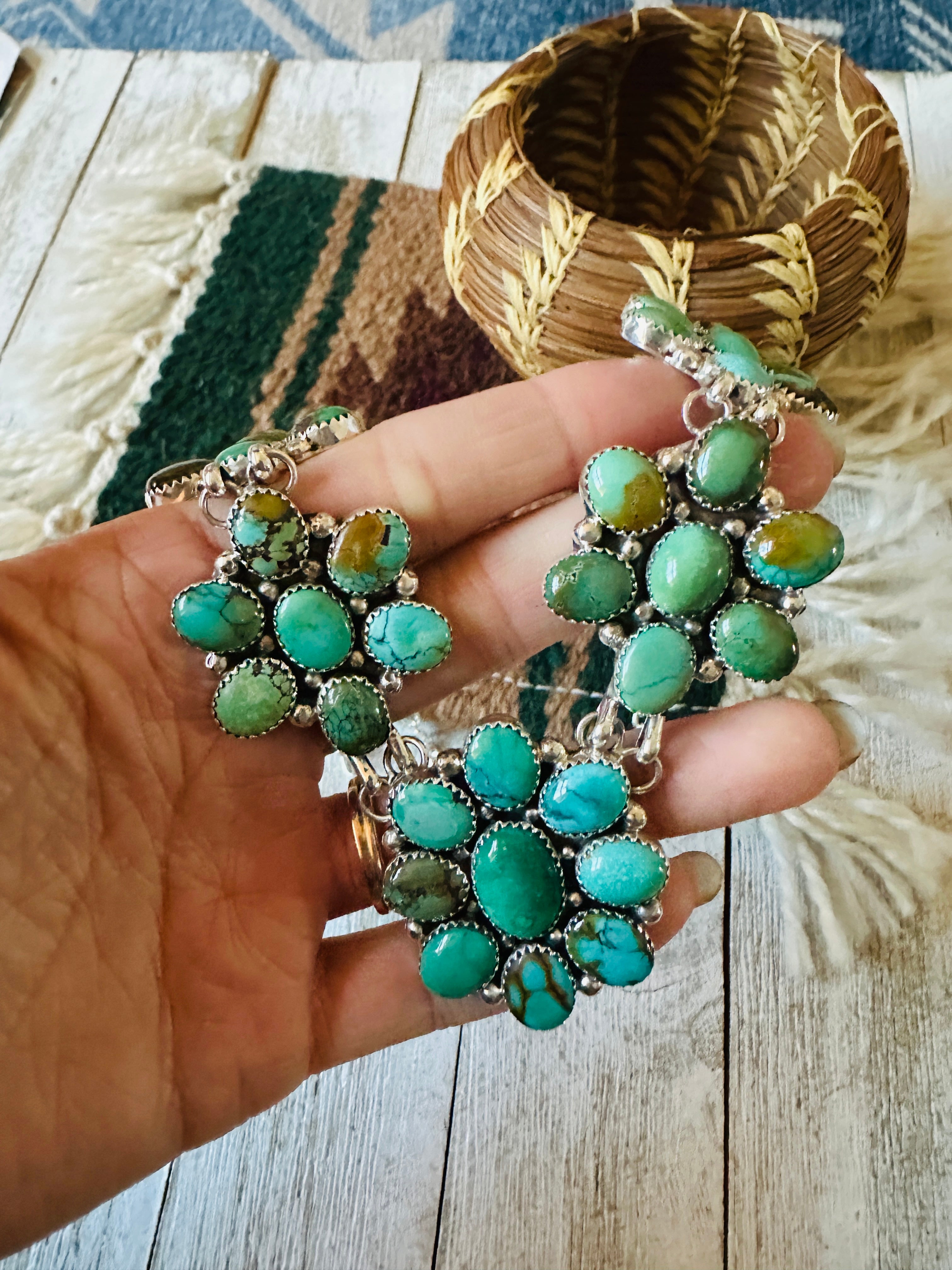 Handcrafted Turquoise & Sterling Silver Cluster Necklace