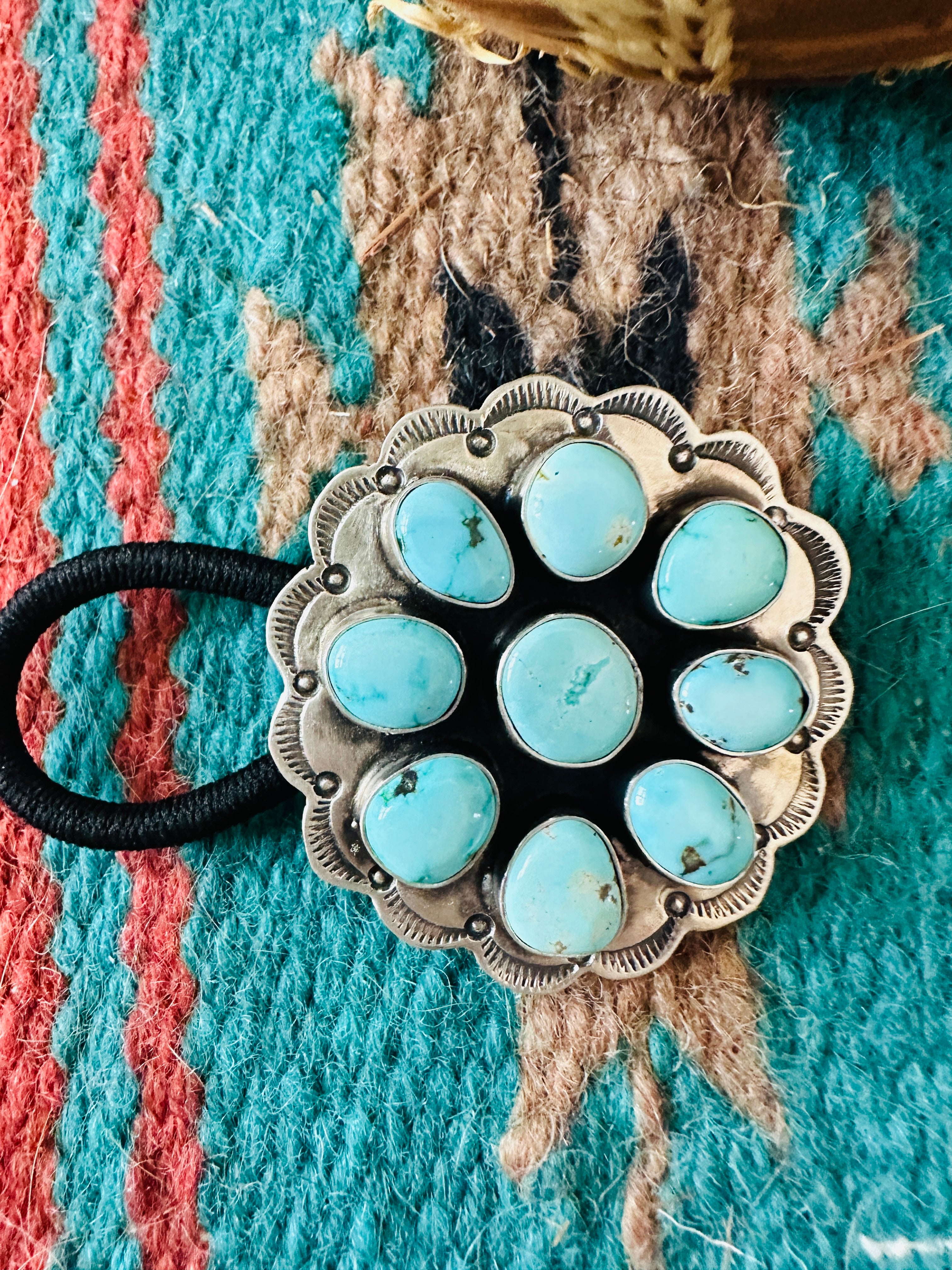 Handcrafted Turquoise & Sterling Silver Cluster Hair Tie