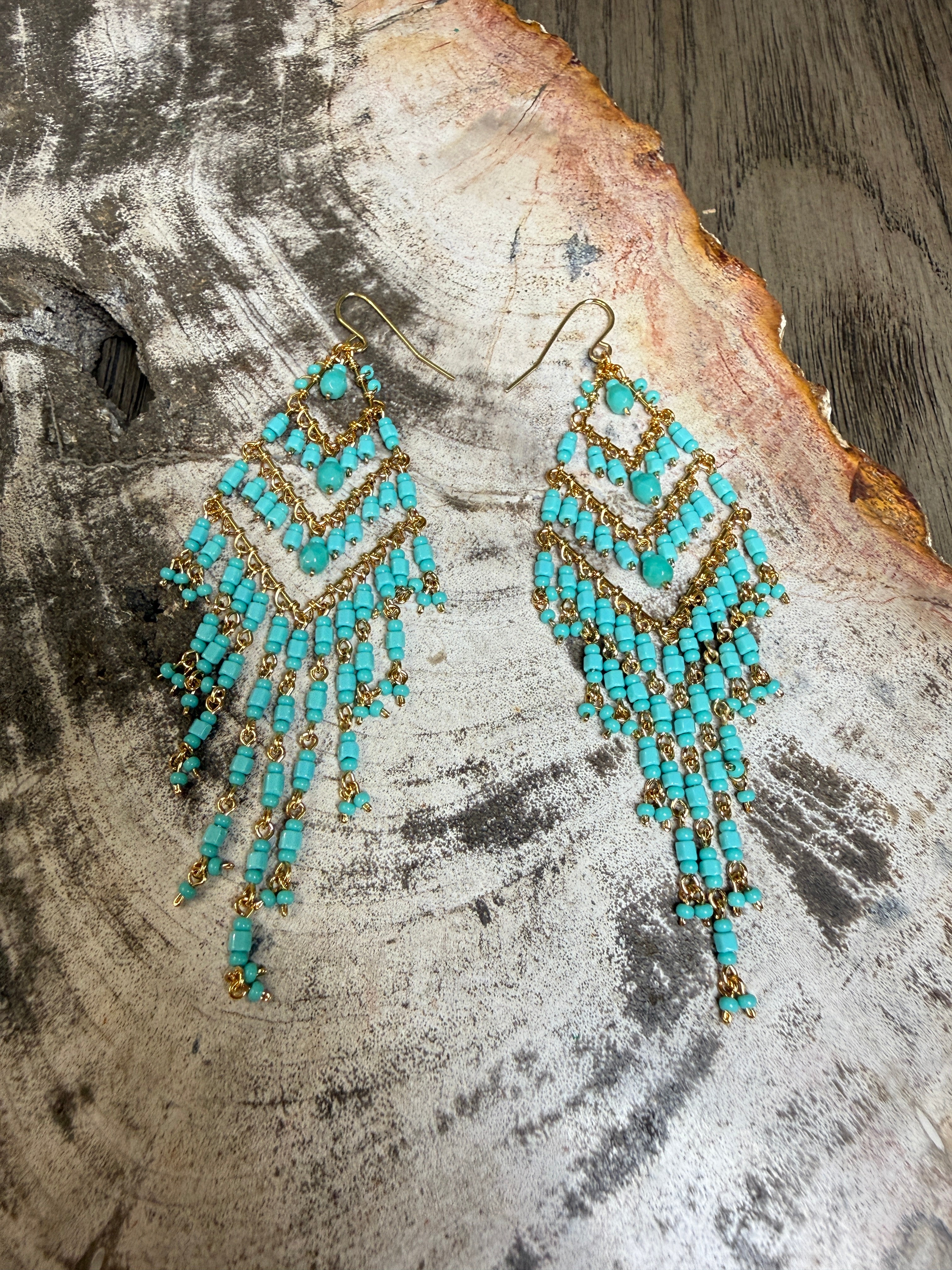 “The Golden Collection” Bella Handmade Gold Plated Turquiose Beaded Earrings