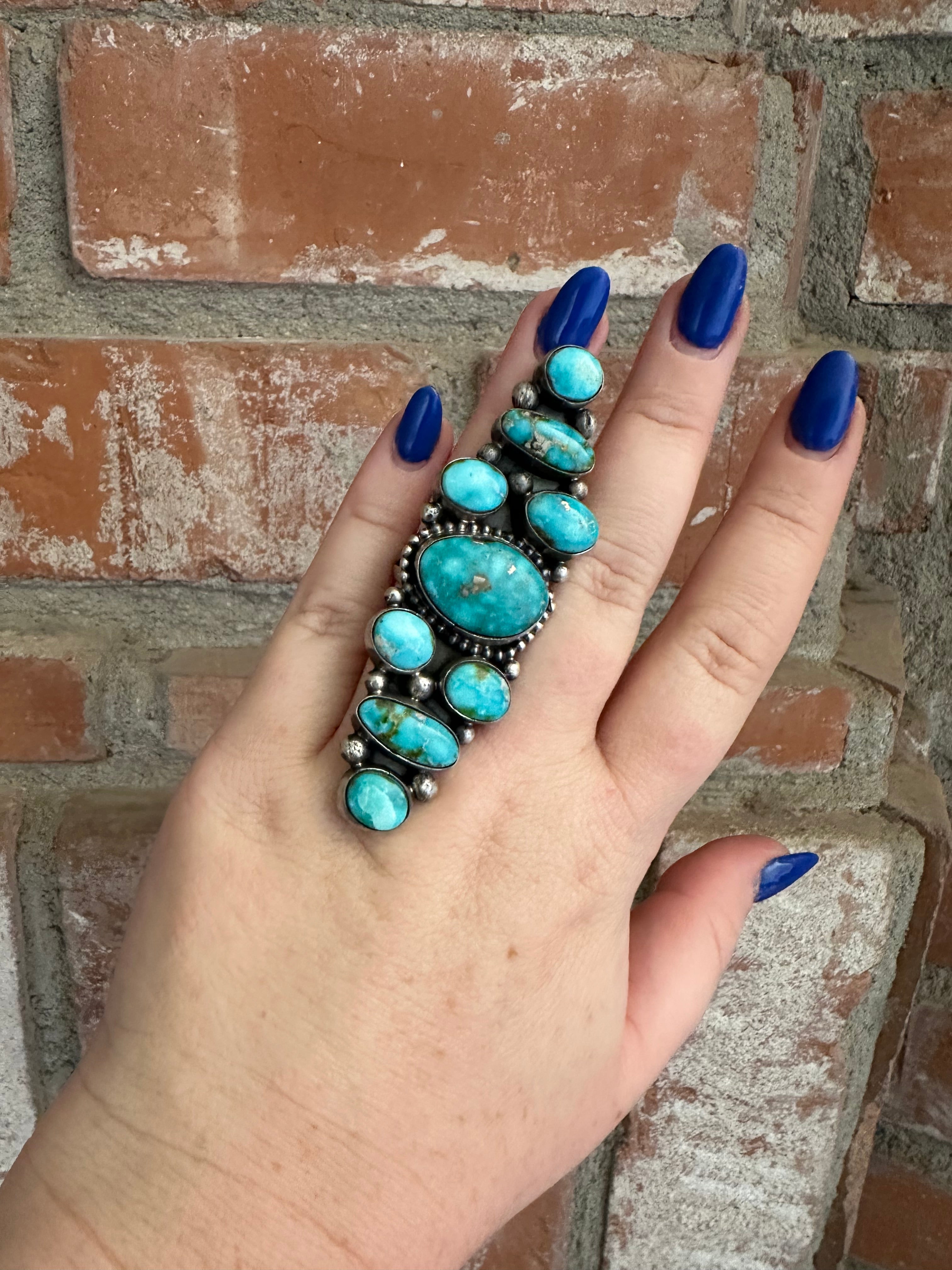 Navajo Blue BirdTurquoise & Sterling Silver Ring Size 8.5 Signed