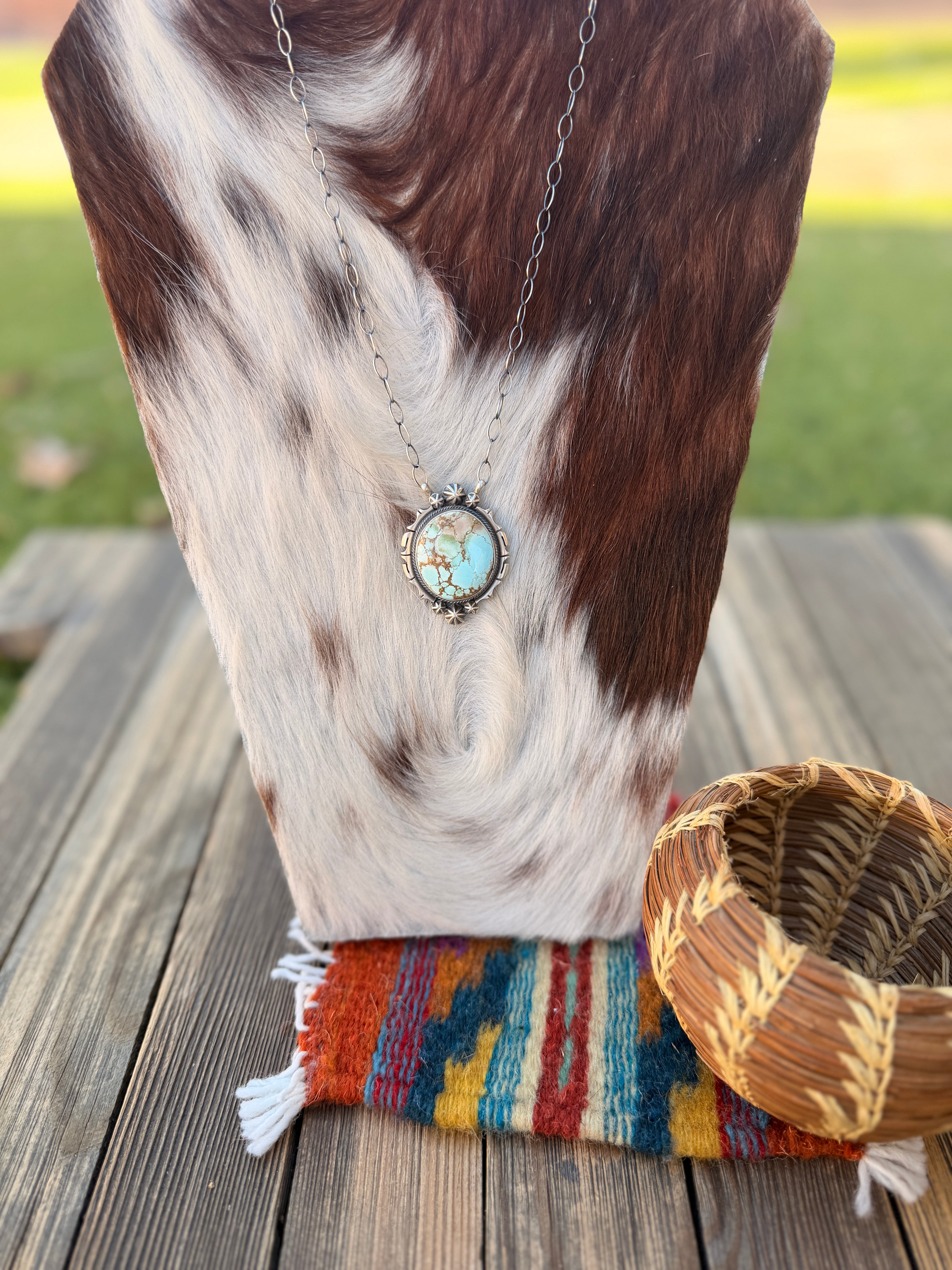 Handcrafted Golden Hills Turquoise & Sterling Silver Necklace by Daniel Benally