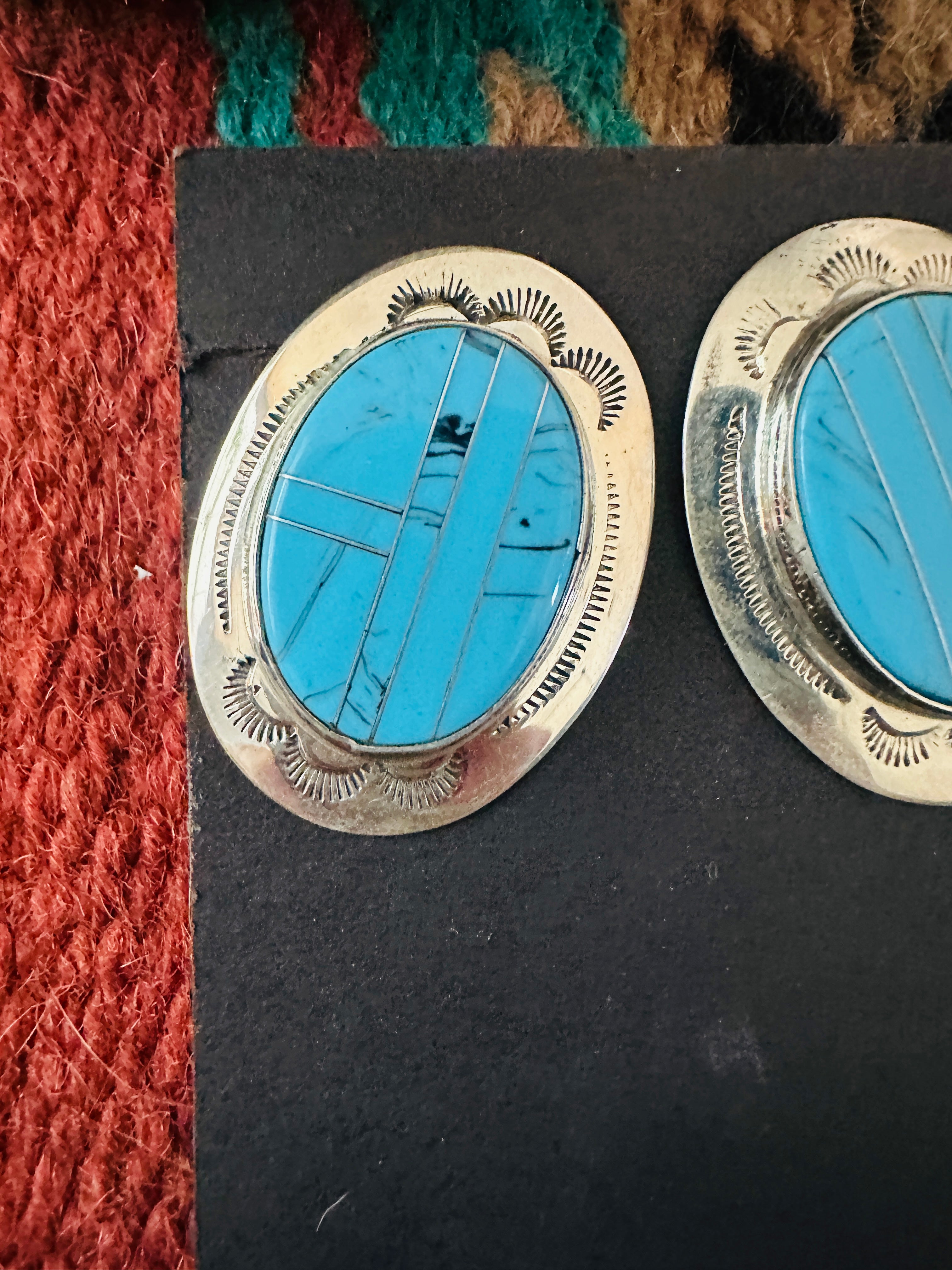 Handcrafted Old Pawn Sterling Silver & Turquoise Inlay Post Earrings