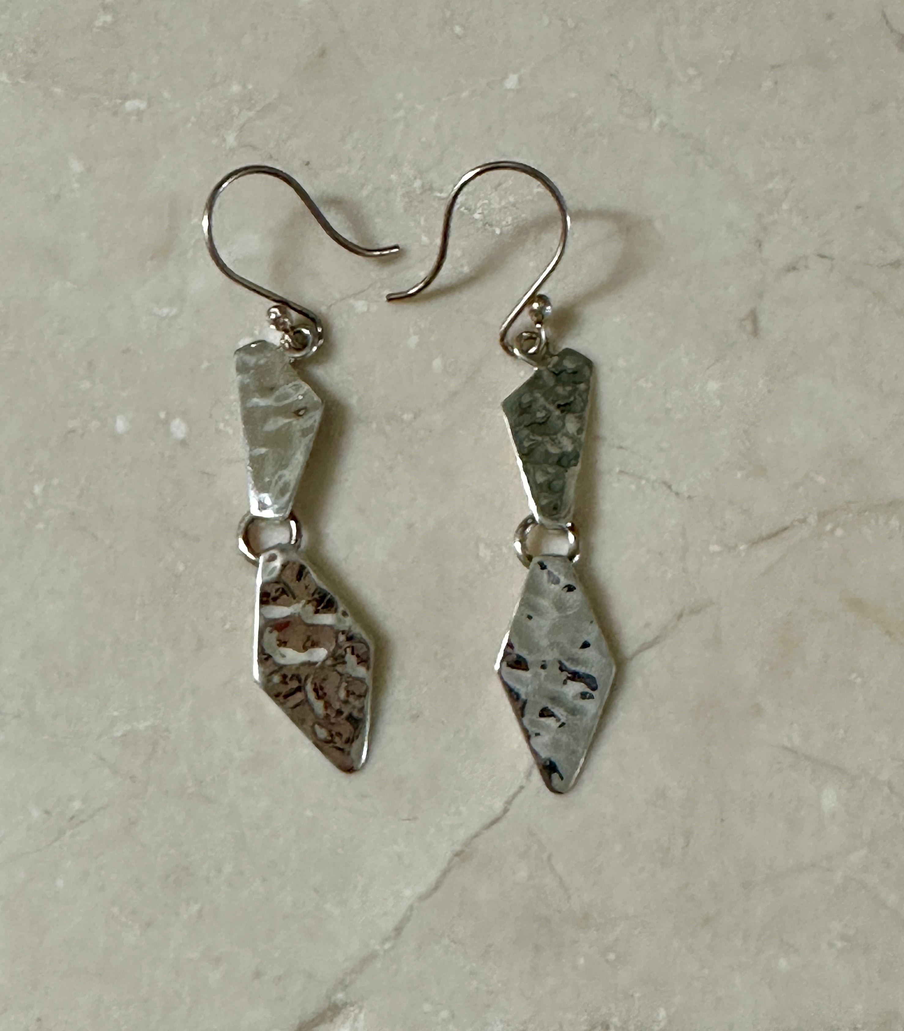 Silver Hammered Shapes Earrings on Hook