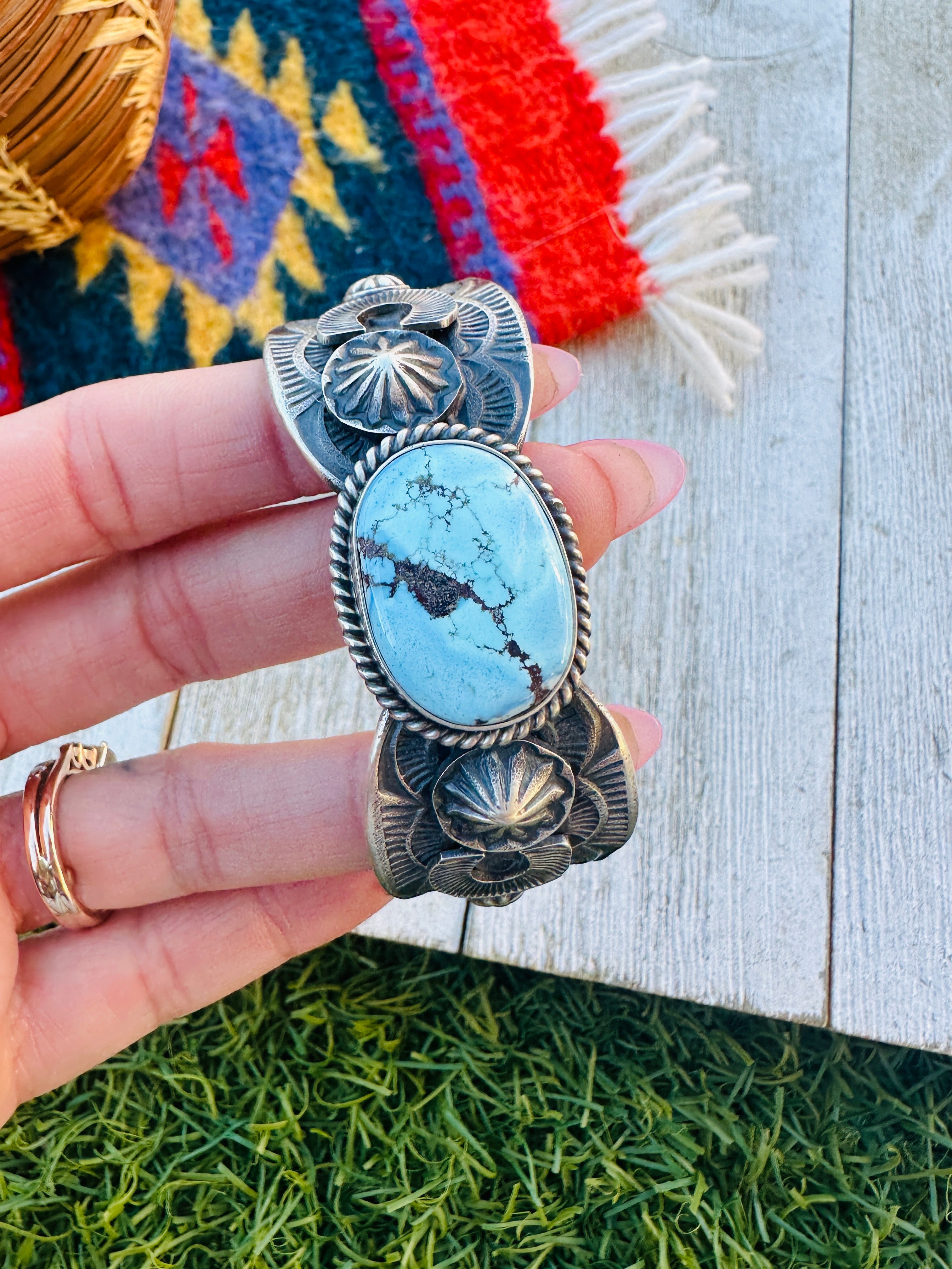 Handcrafted Turquoise & Sterling Silver Cuff Bracelet by Kevin Billah