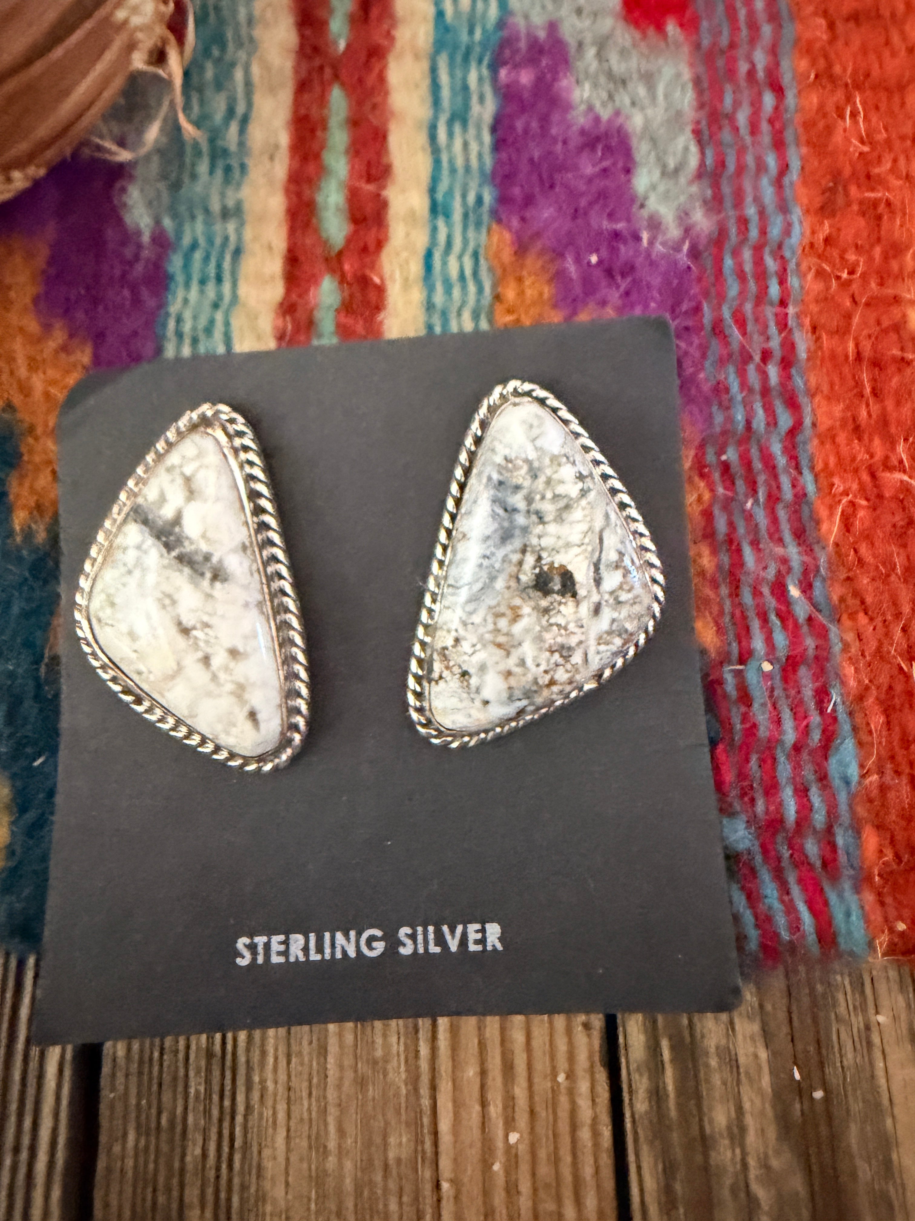Handcrafted White Buffalo & Sterling Silver Post Earrings