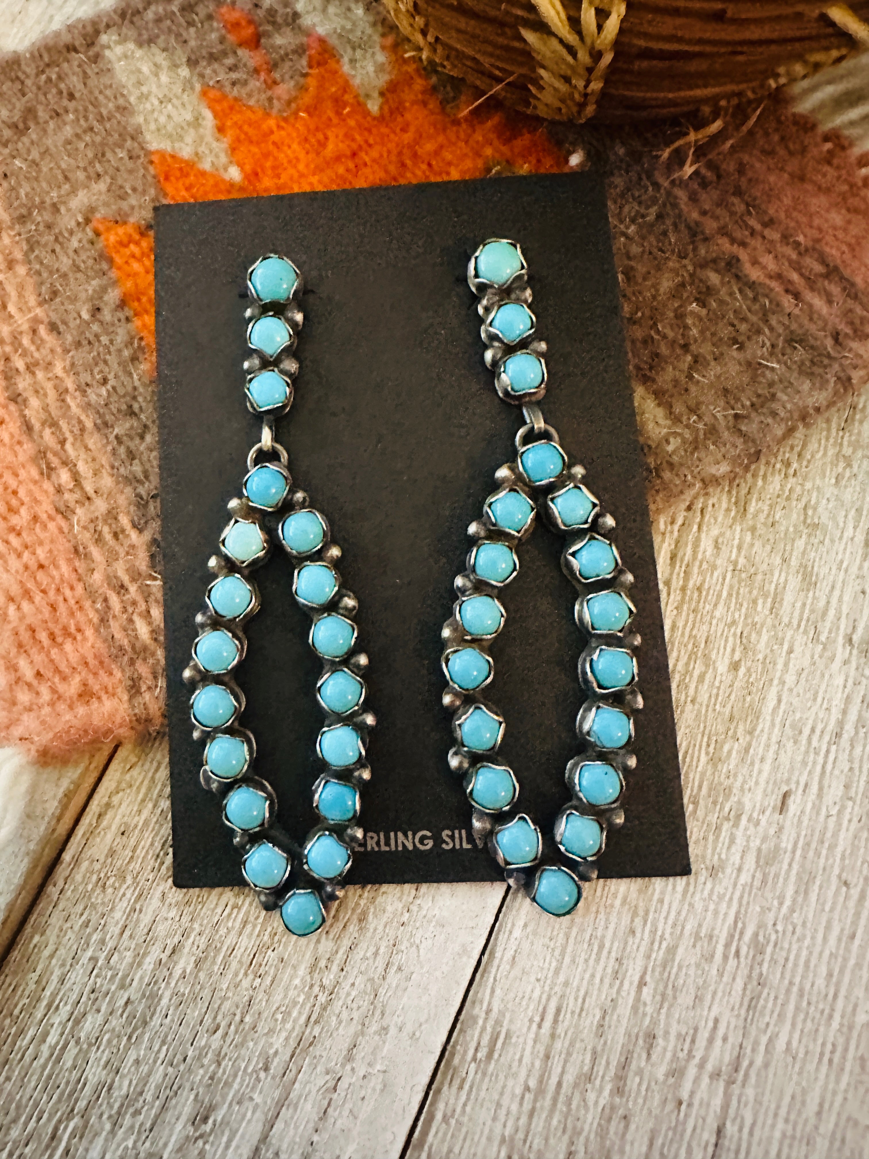 Handcrafted Sterling Silver & Turquoise Cluster Dangle Earrings