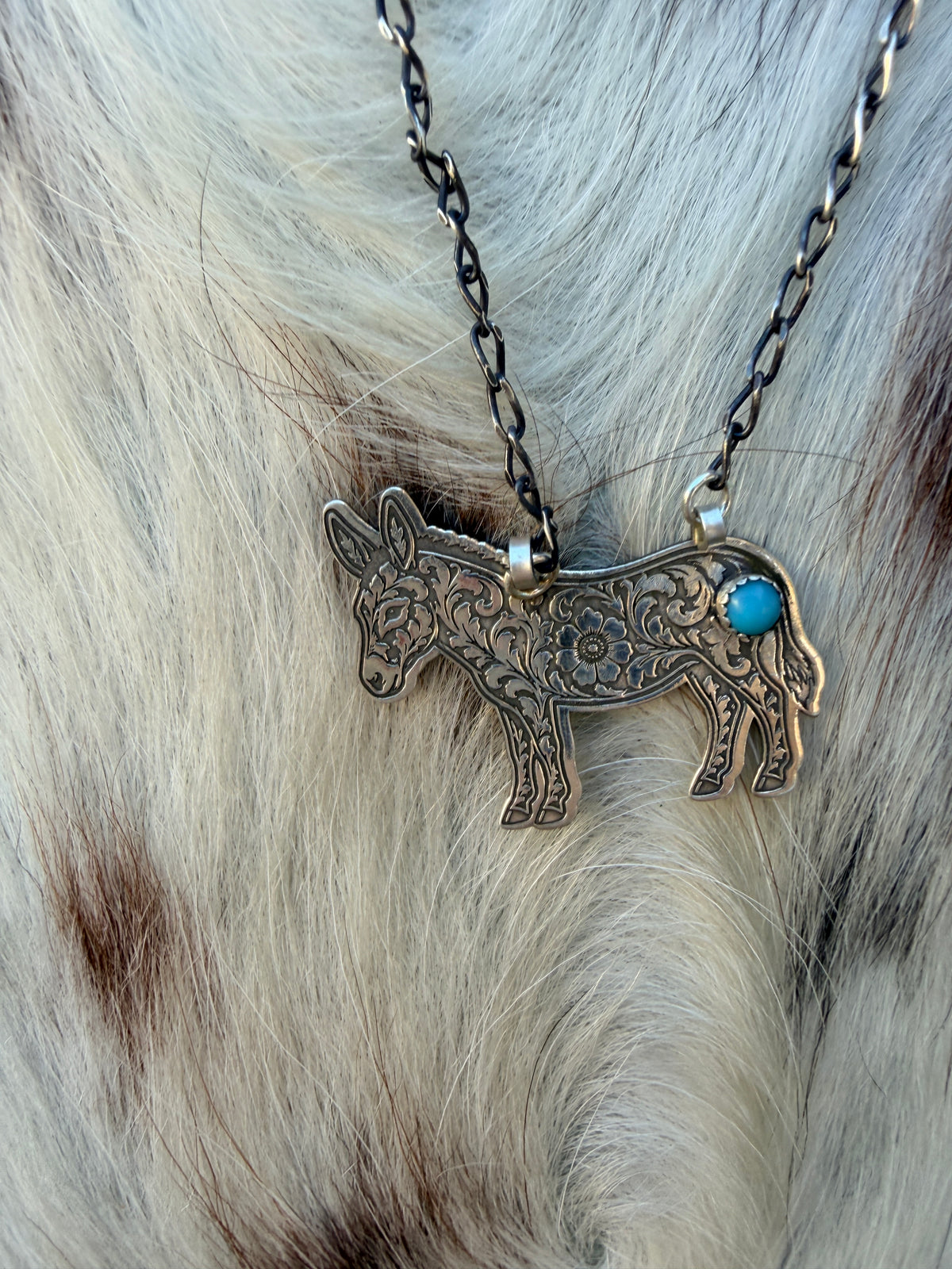 Handmade Sterling Silver & Turquoise Donkey Necklace