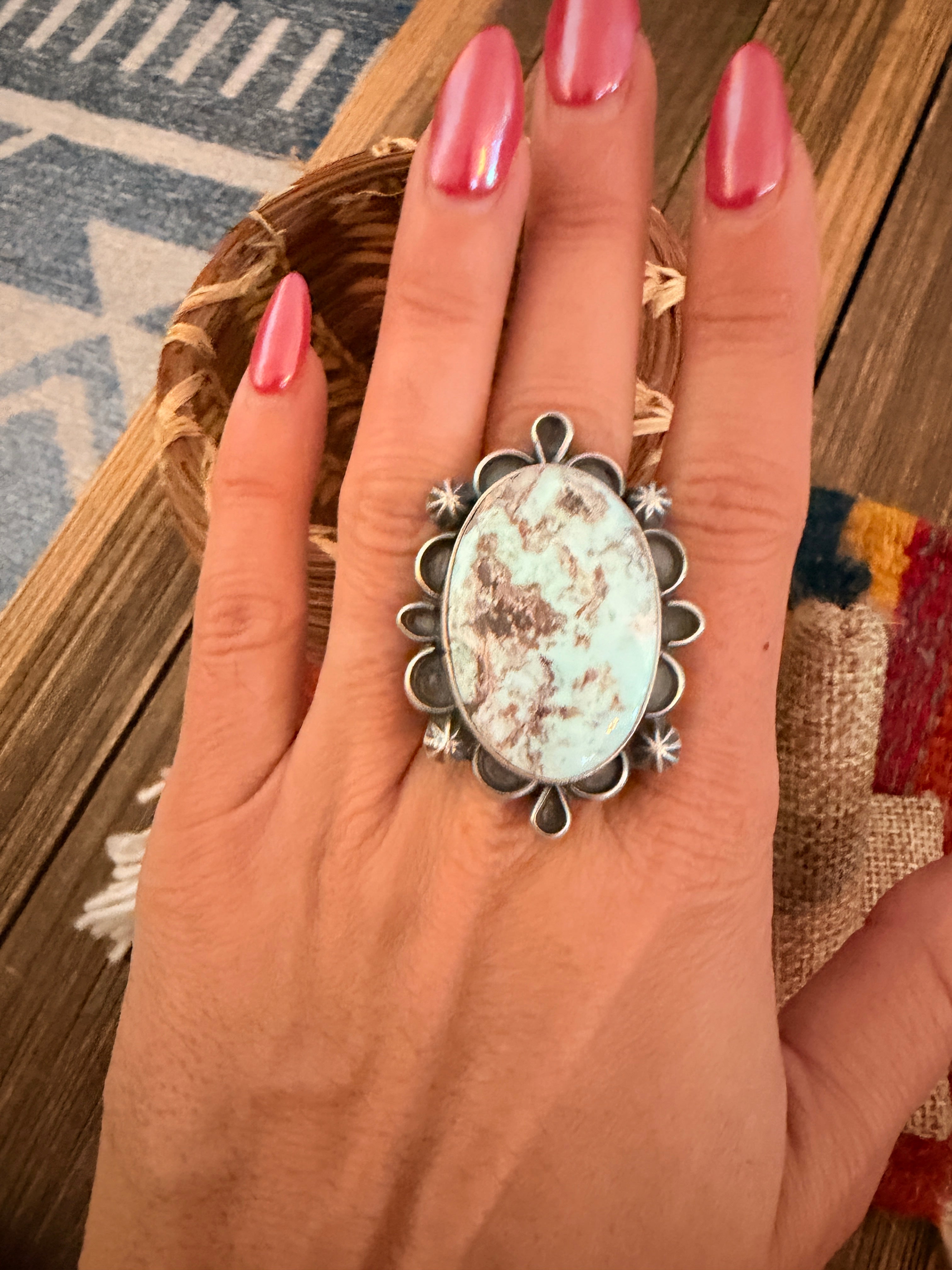 Handcrafted Dry Creek Turquoise & Sterling Silver Ring Size 8.75 by Jameson Garcia