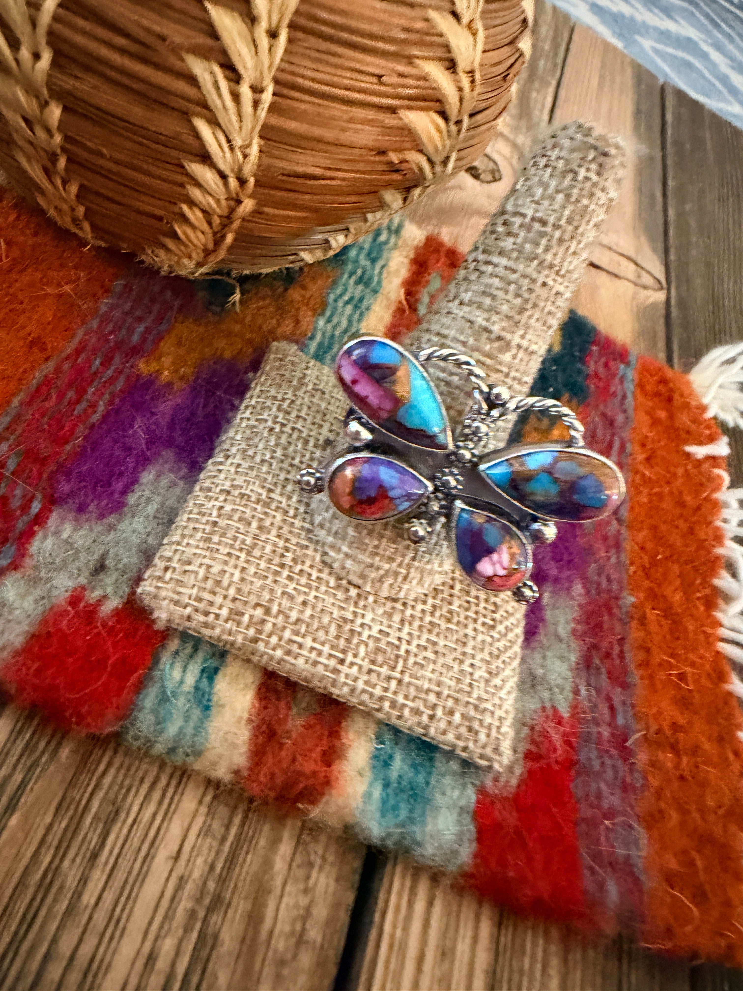 Handcrafted Pink Dream Mojave & Sterling Silver Adjustable Butterfly Ring