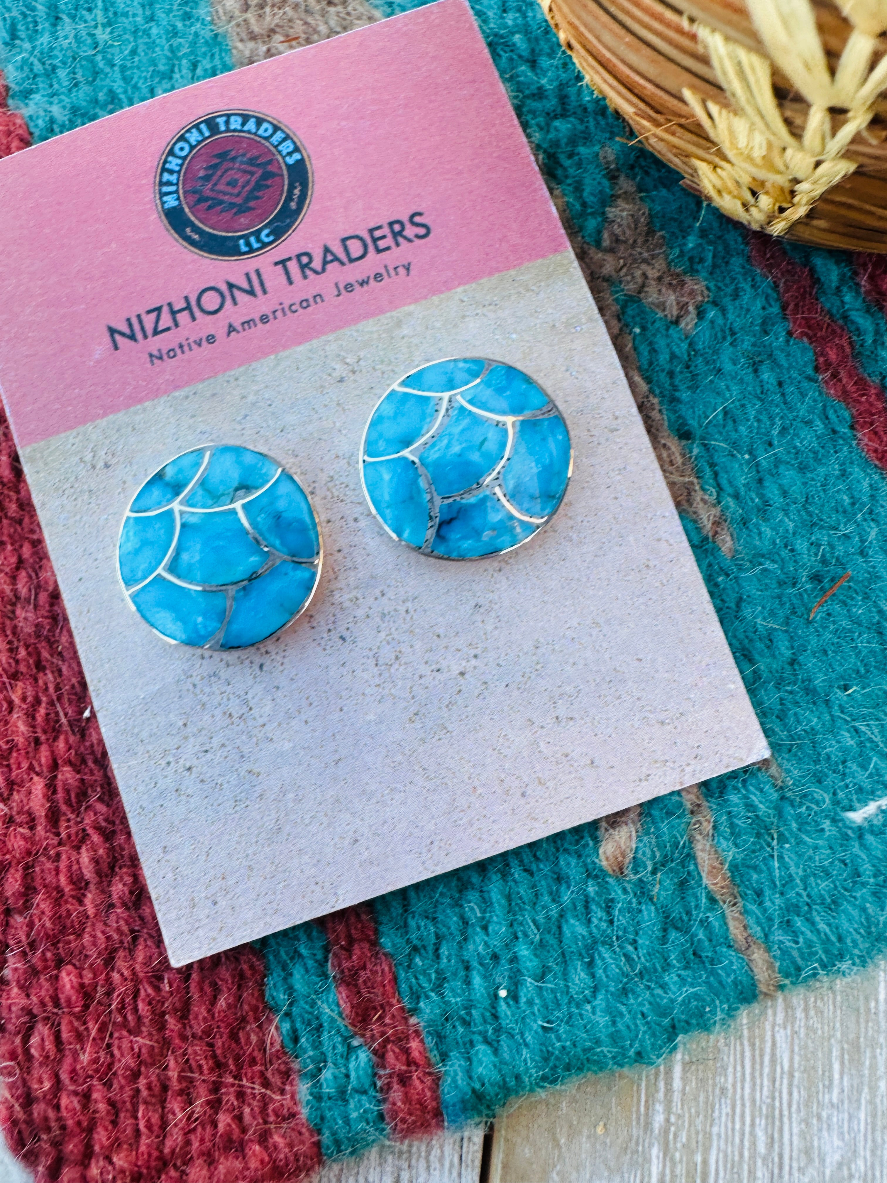 Handcrafted Turquoise & Sterling Silver Inlay Post Earrings