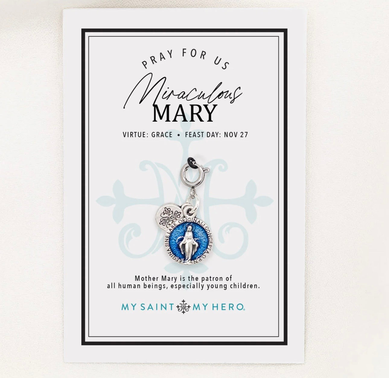 Miraculous Mary Medal Charm- Blue