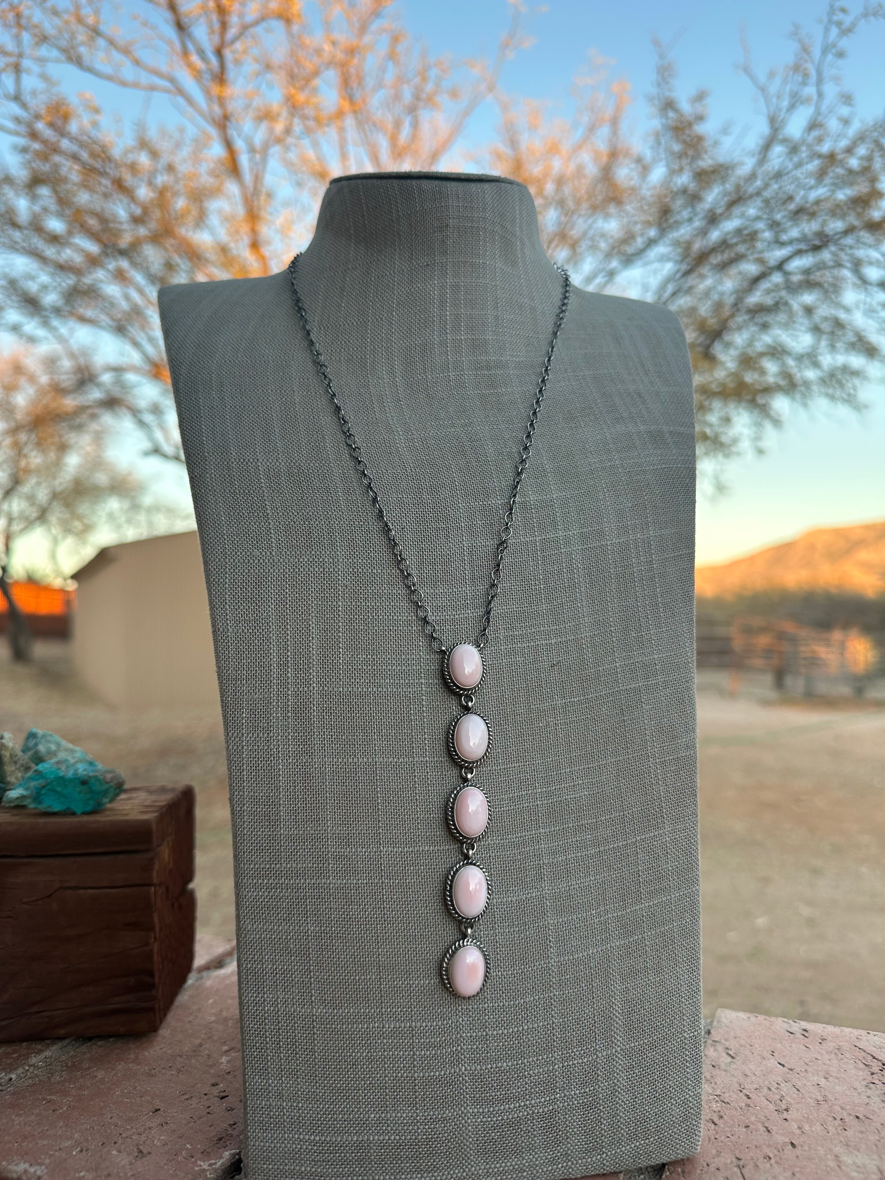 Handcrafted Queen Pink Conch & Sterling Silver Drop Necklace