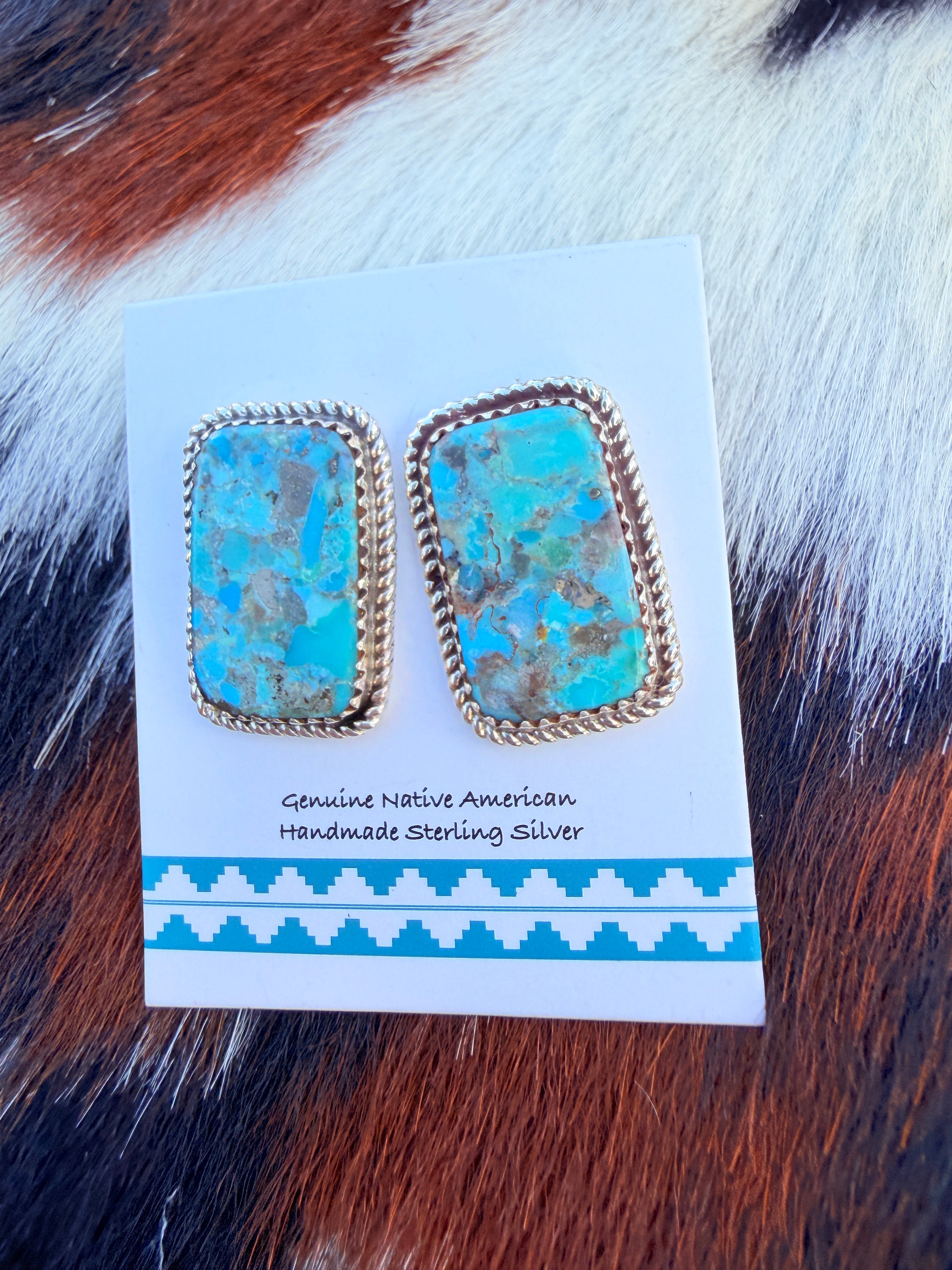 Handcrafted Turquoise & Sterling Silver Post Earrings