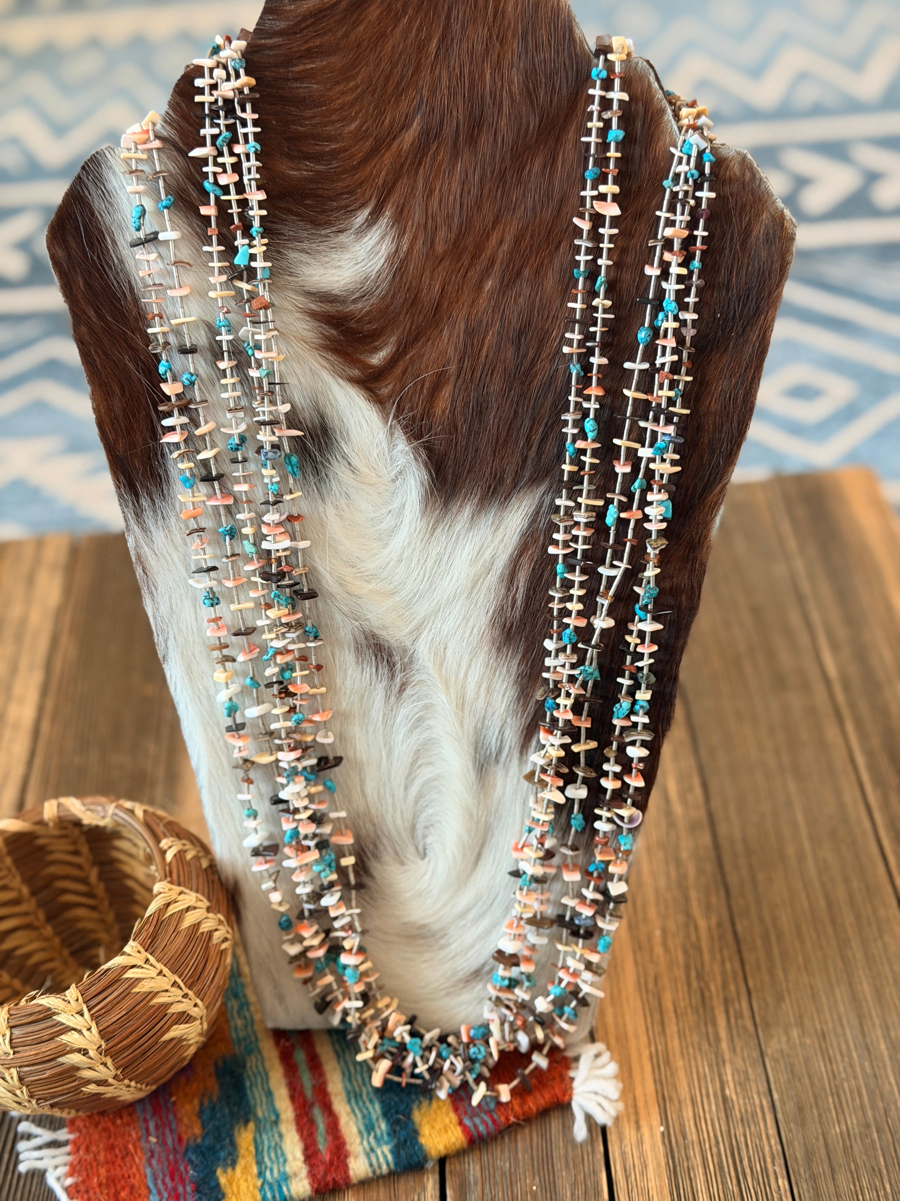 Old Pawn Handcrafted Multi Stone & Heishi Beaded 30” Necklace